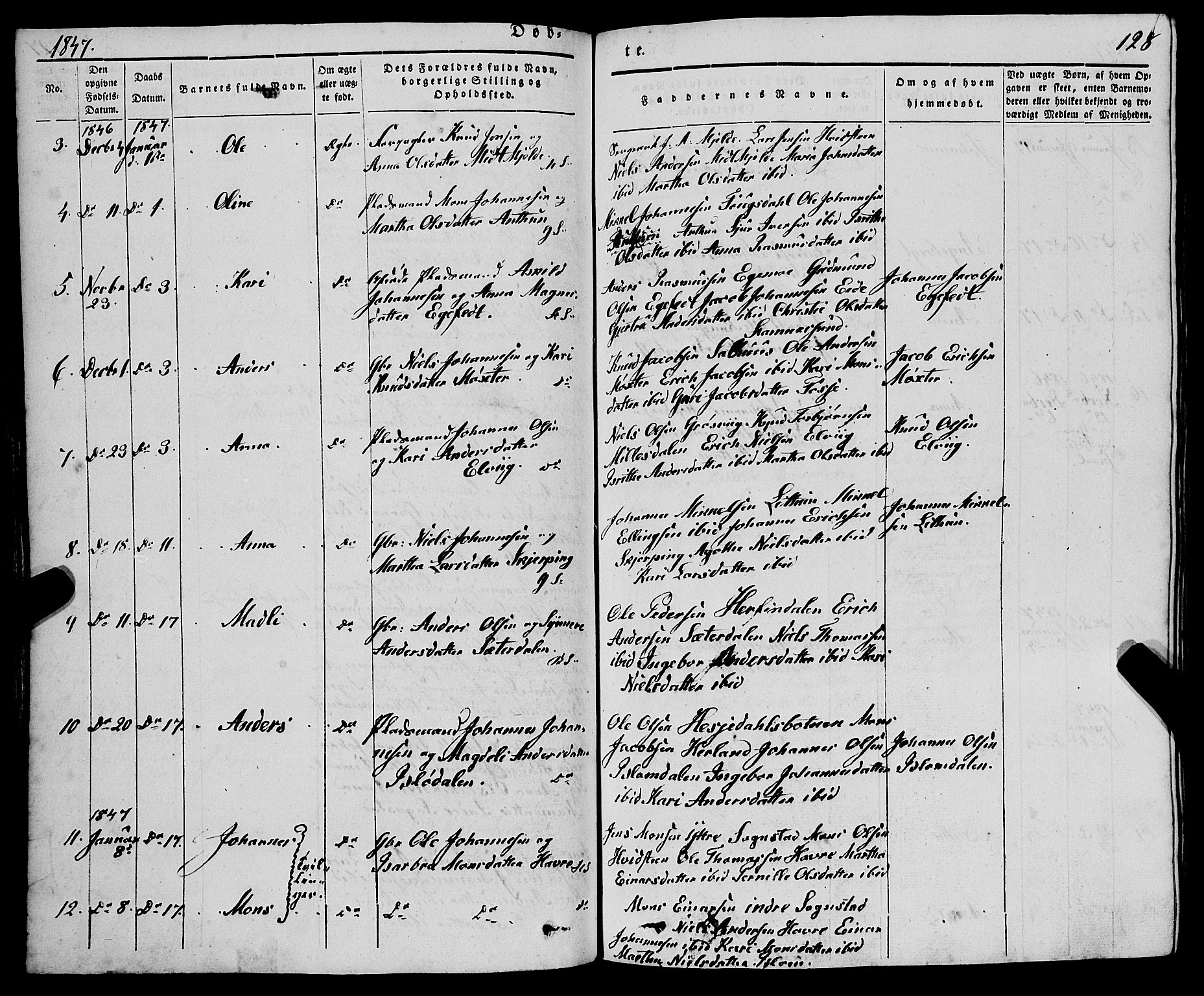 Haus sokneprestembete, AV/SAB-A-75601/H/Haa: Parish register (official) no. A 15, 1838-1847, p. 128