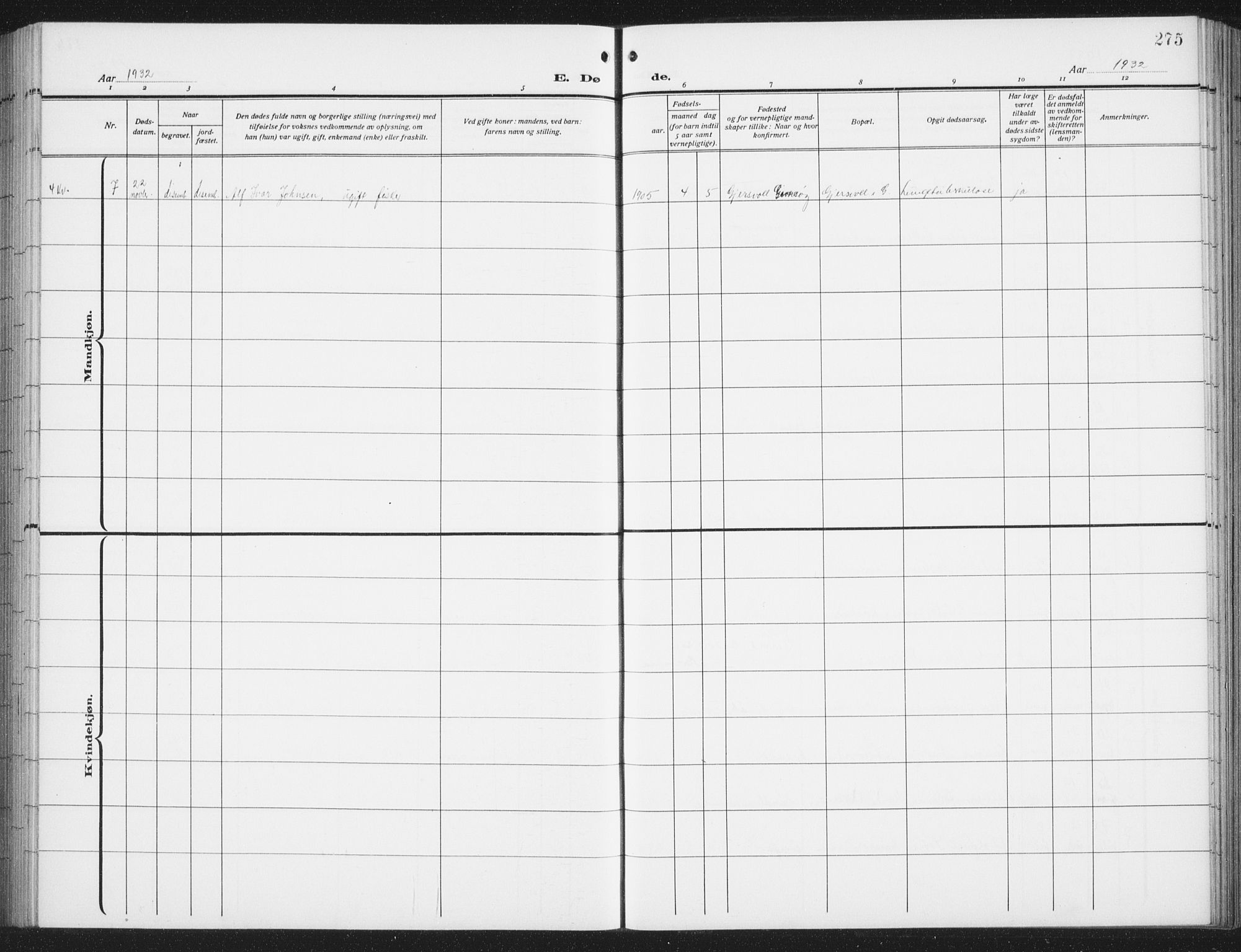 Ministerialprotokoller, klokkerbøker og fødselsregistre - Nordland, SAT/A-1459/876/L1106: Parish register (copy) no. 876C05, 1915-1942, p. 275