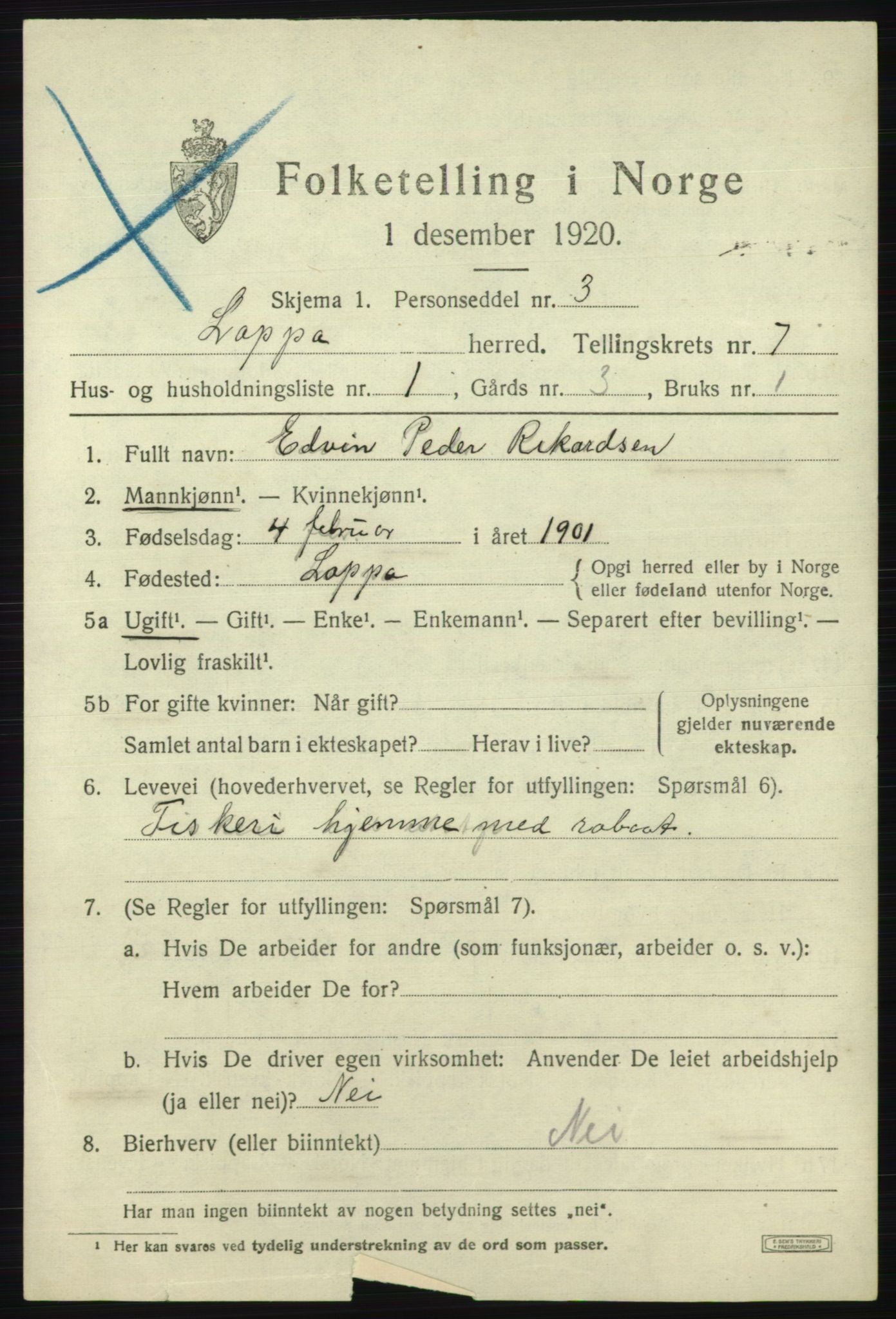 SATØ, 1920 census for Loppa, 1920, p. 3080