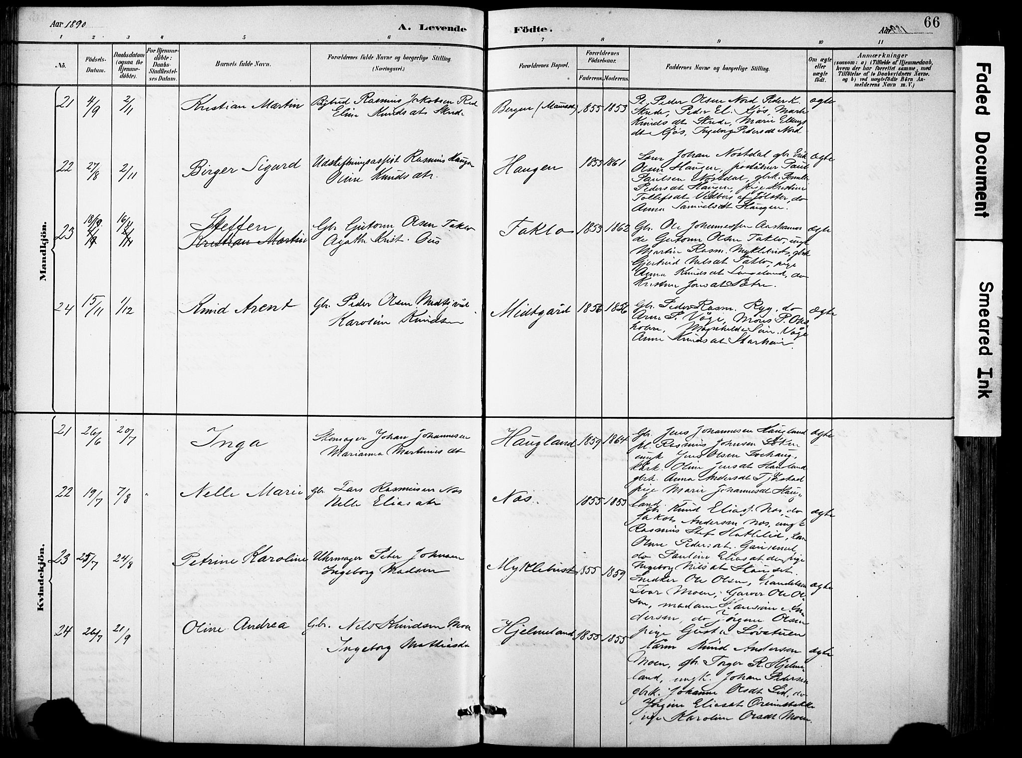 Eid sokneprestembete, AV/SAB-A-82301/H/Hab/Habb/L0002: Parish register (copy) no. B 2, 1882-1907, p. 66