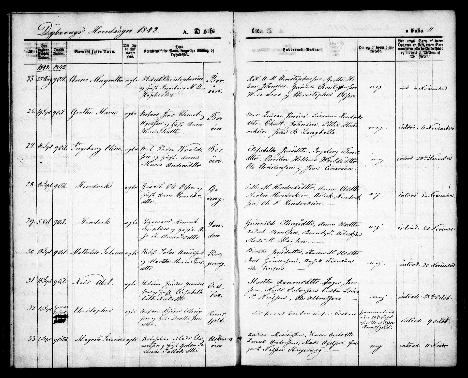 Dypvåg sokneprestkontor, AV/SAK-1111-0007/F/Fa/Faa/L0005: Parish register (official) no. A 5, 1841-1854, p. 11