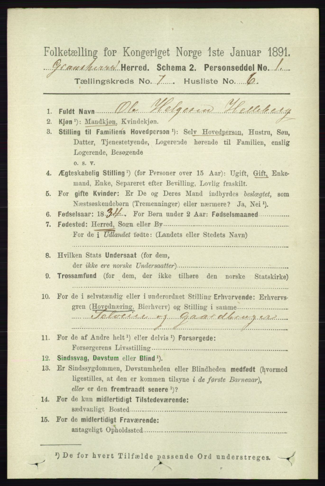 RA, 1891 census for 0824 Gransherad, 1891, p. 1236