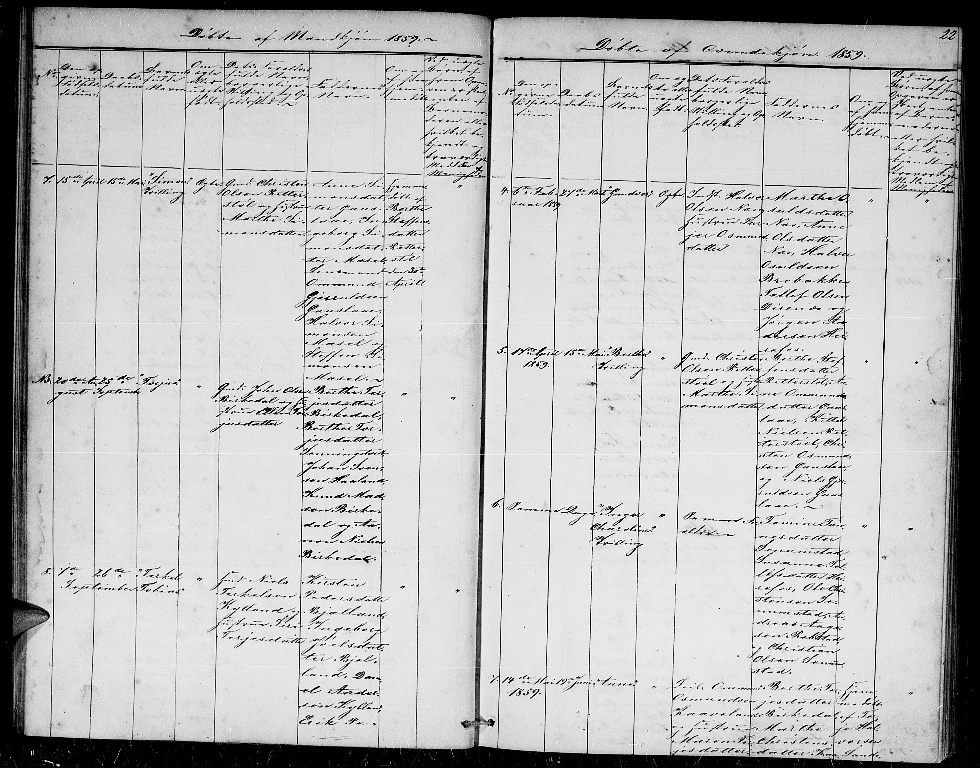 Herefoss sokneprestkontor, AV/SAK-1111-0019/F/Fb/Fba/L0001: Parish register (copy) no. B 1, 1851-1868, p. 22