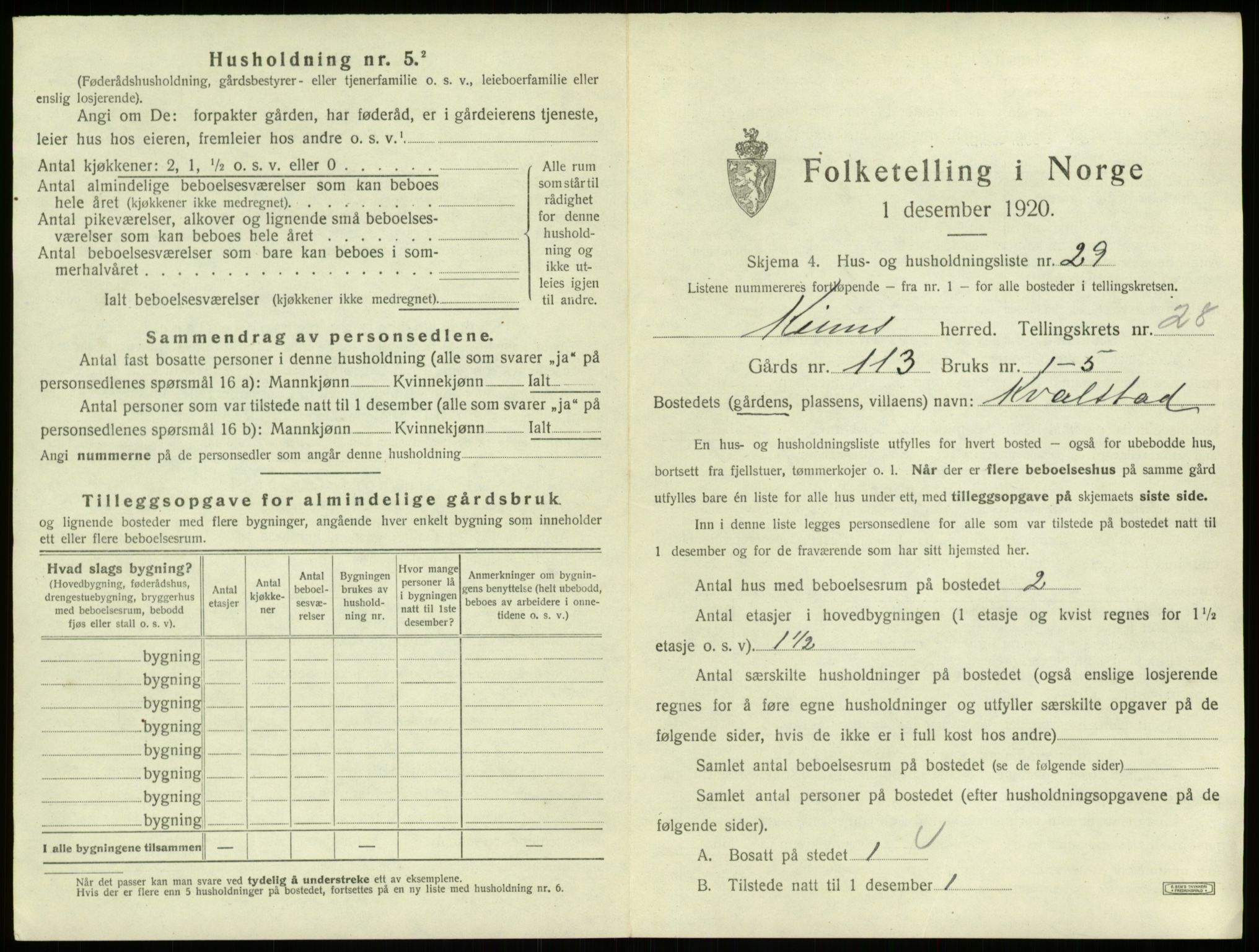 SAB, 1920 census for Kinn, 1920, p. 1399