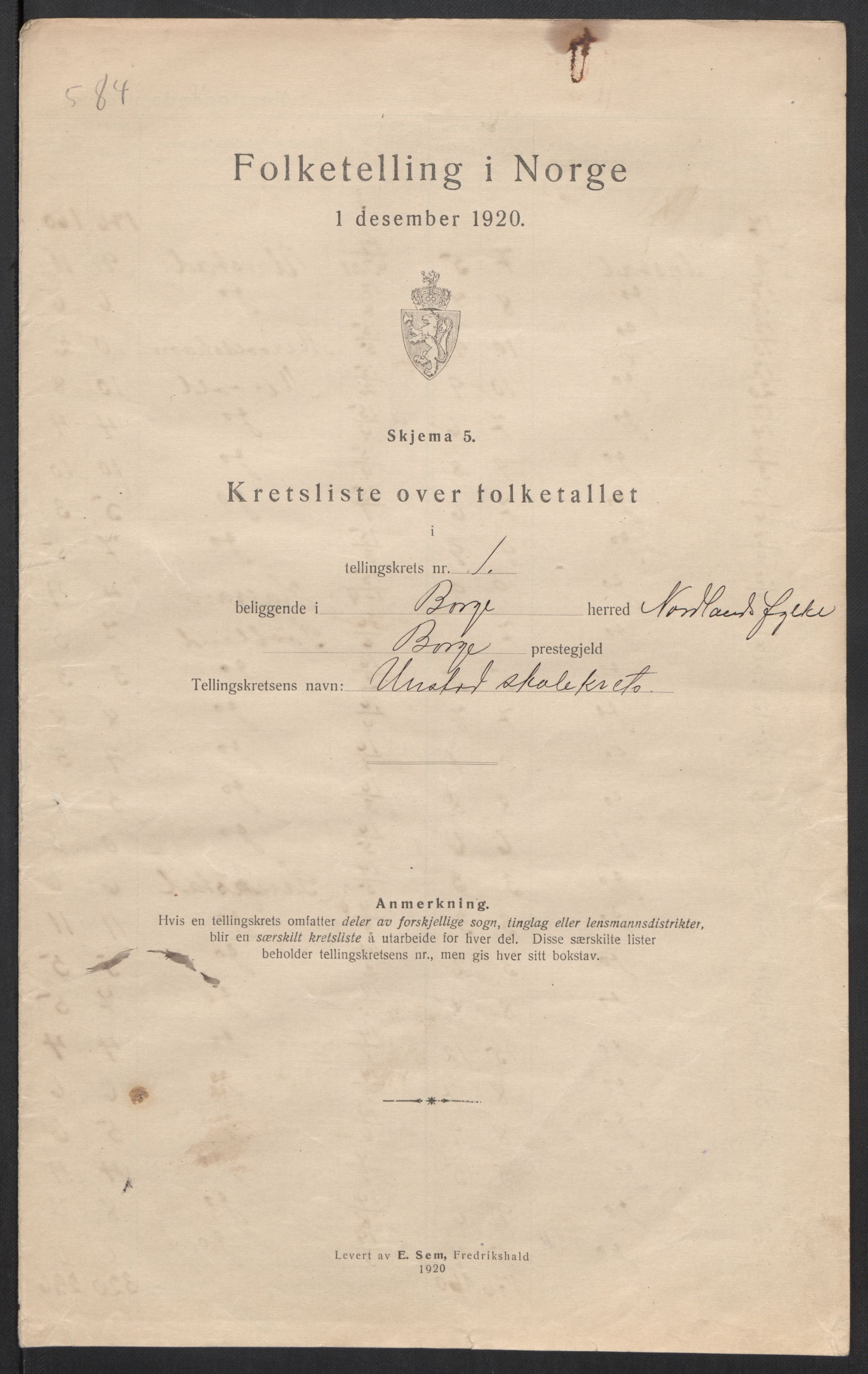 SAT, 1920 census for Borge, 1920, p. 7