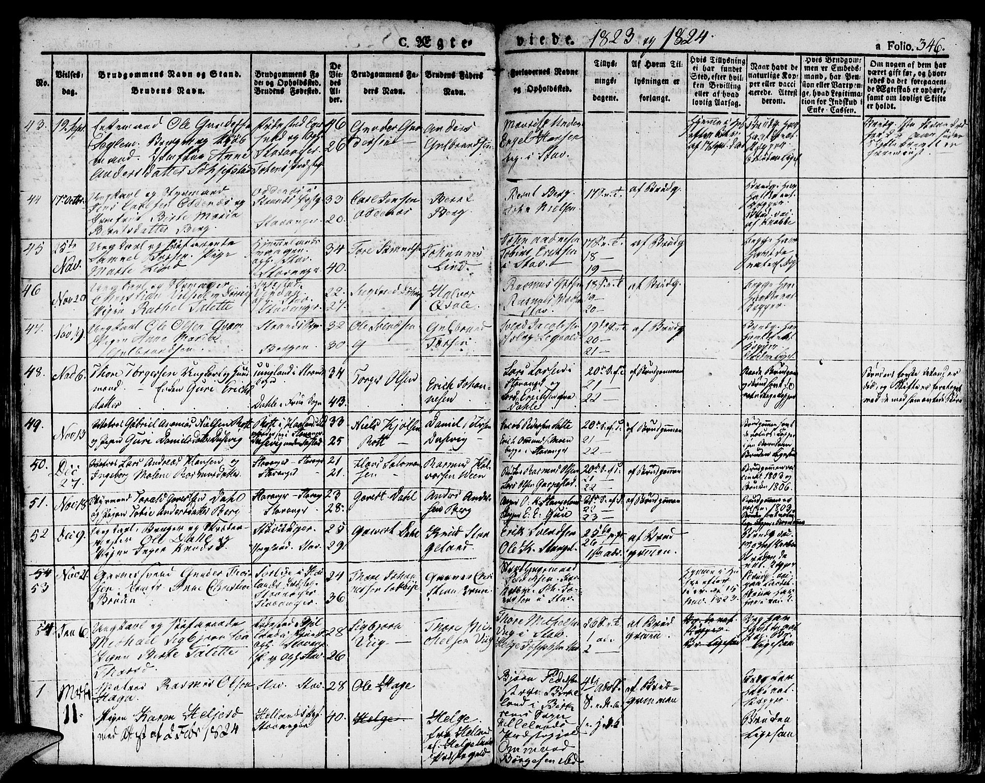 Domkirken sokneprestkontor, SAST/A-101812/001/30/30BA/L0009: Parish register (official) no. A 9, 1821-1832, p. 346