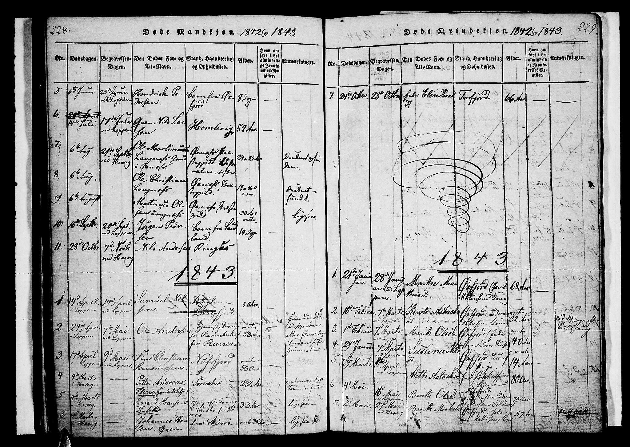 Loppa sokneprestkontor, AV/SATØ-S-1339/H/Ha/L0003kirke: Parish register (official) no. 3, 1820-1848, p. 228-229