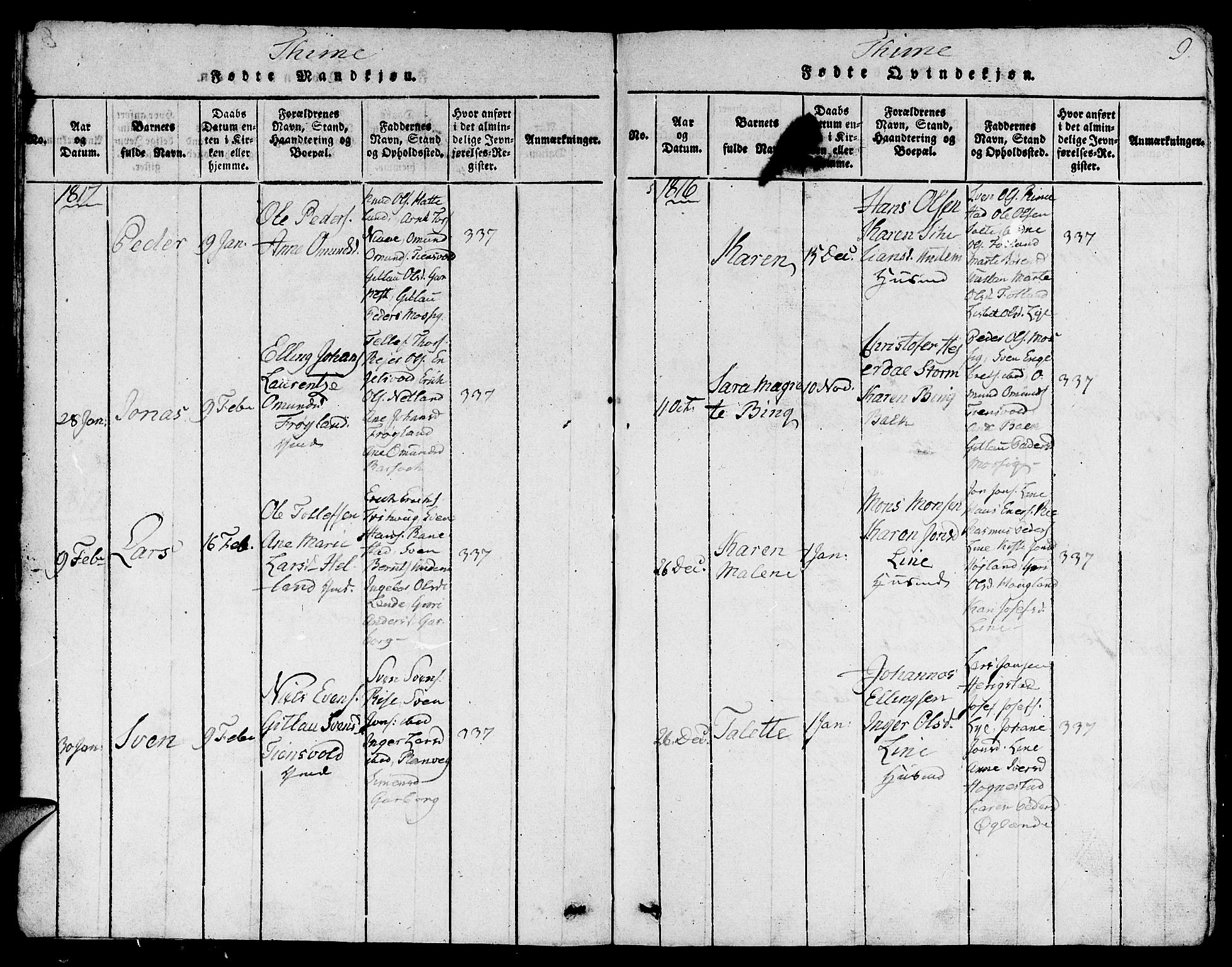 Lye sokneprestkontor, AV/SAST-A-101794/001/30BB/L0001: Parish register (copy) no. B 1 /1, 1816-1826, p. 9