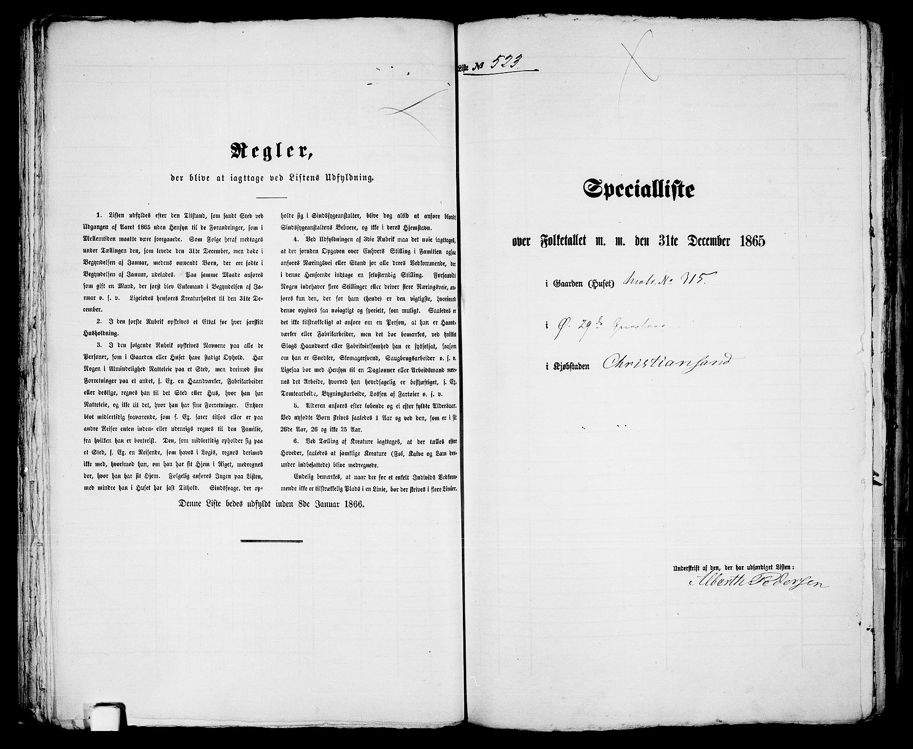 RA, 1865 census for Kristiansand, 1865, p. 1071