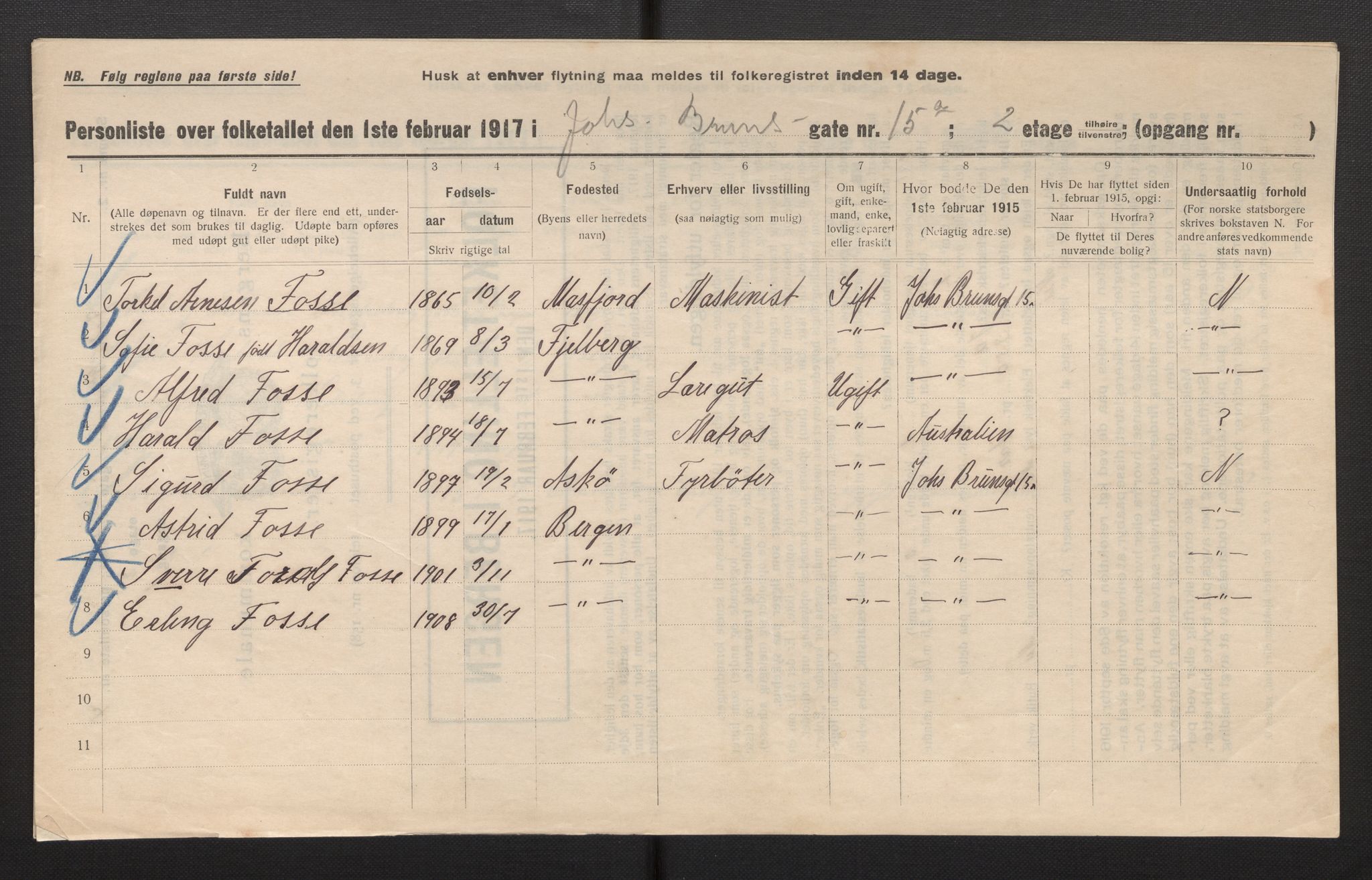 SAB, Municipal Census 1917 for Bergen, 1917, p. 15984