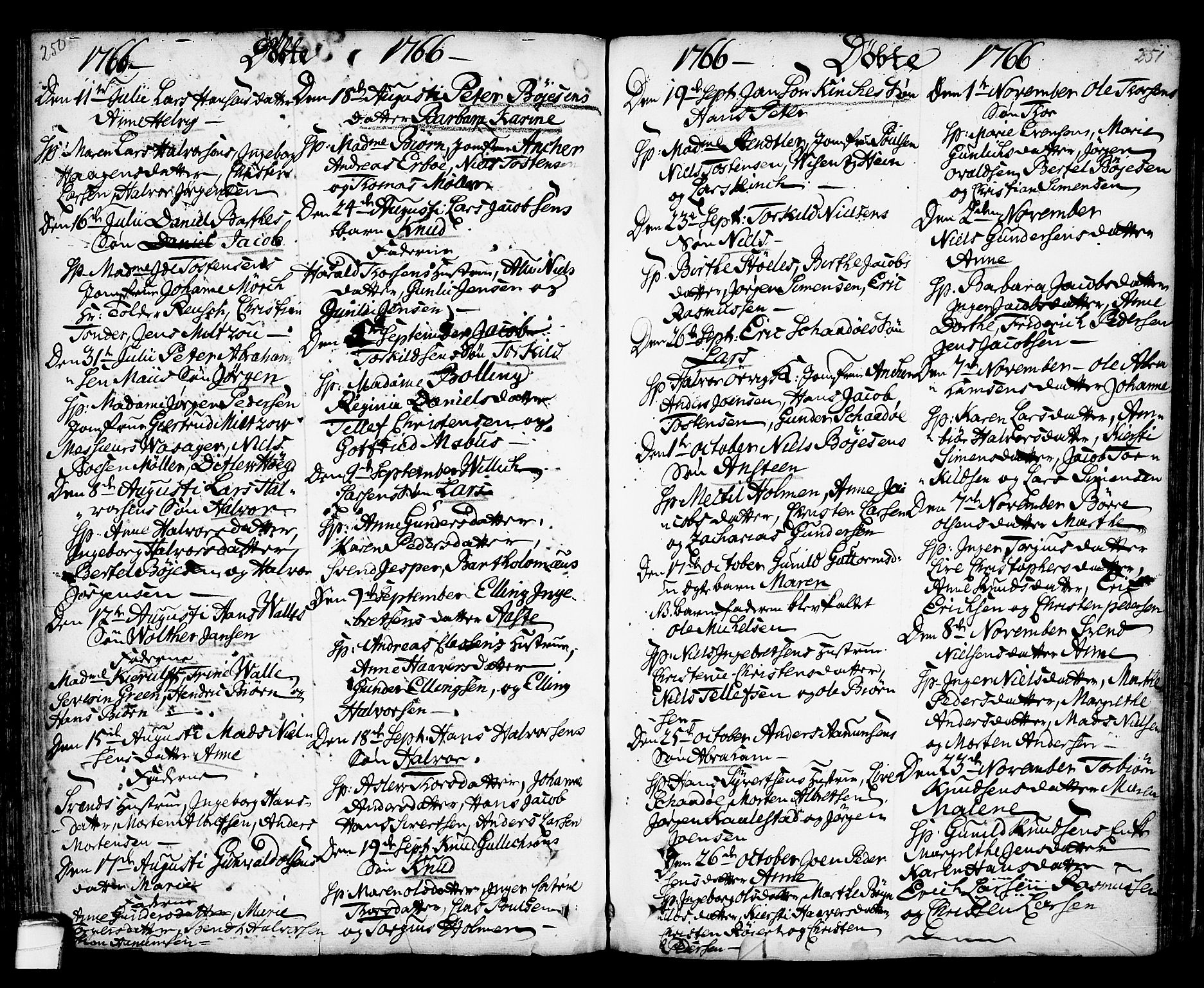 Kragerø kirkebøker, SAKO/A-278/F/Fa/L0001: Parish register (official) no. 1, 1702-1766, p. 250-251