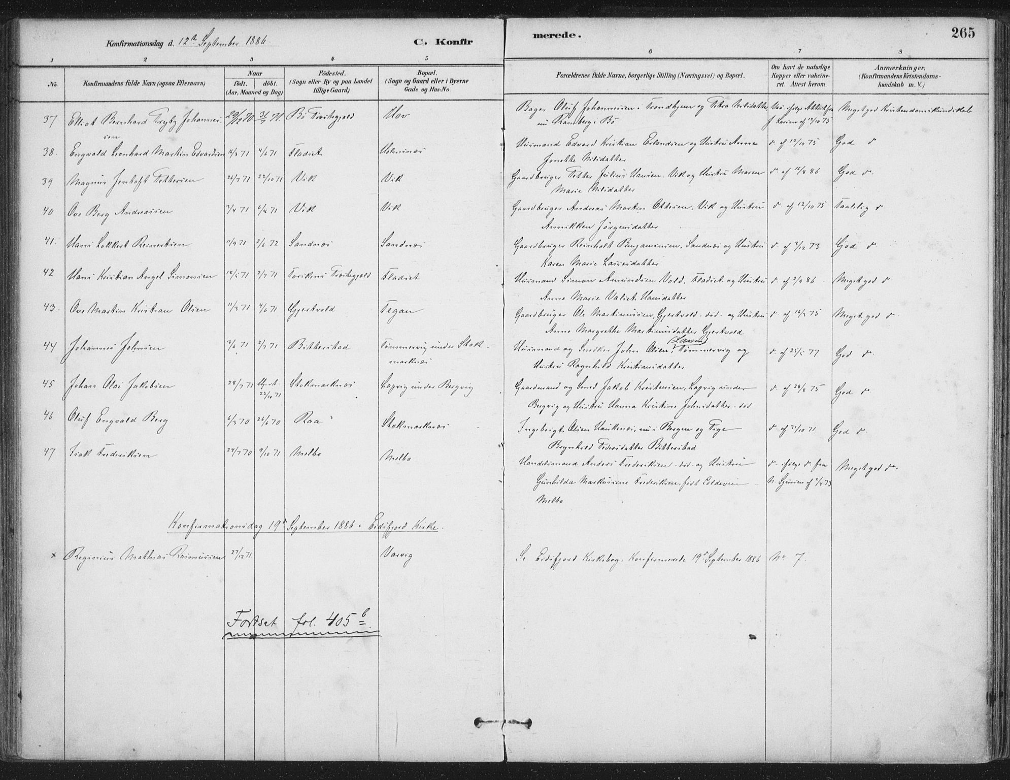 Ministerialprotokoller, klokkerbøker og fødselsregistre - Nordland, AV/SAT-A-1459/888/L1244: Parish register (official) no. 888A10, 1880-1890, p. 265