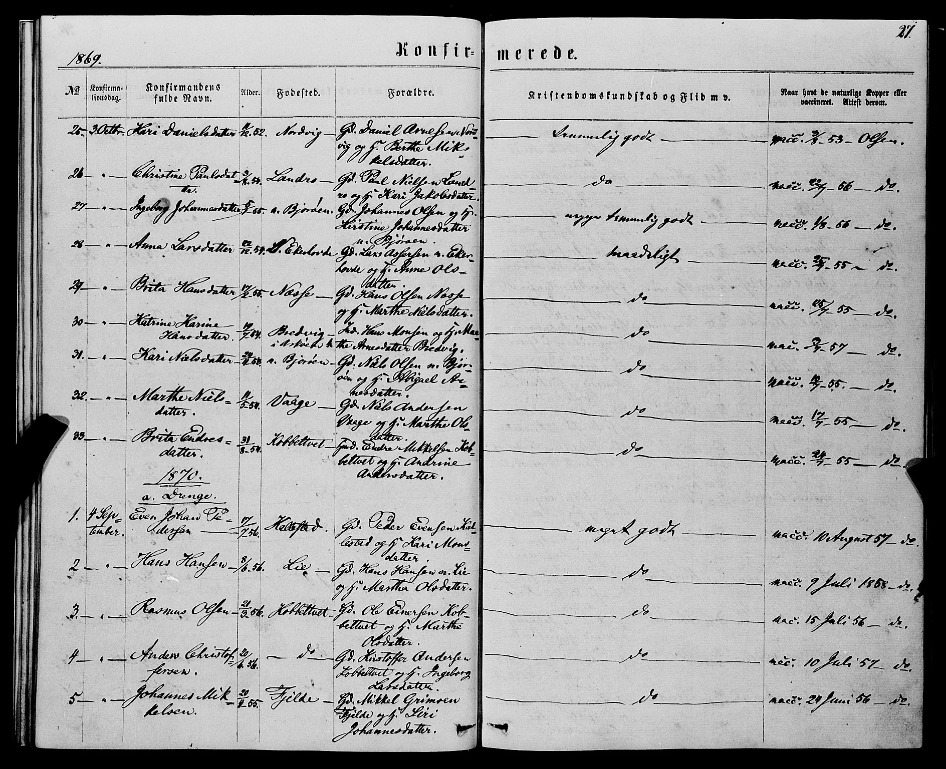 Fjell sokneprestembete, SAB/A-75301/H/Haa: Parish register (official) no. A 5, 1864-1877, p. 27