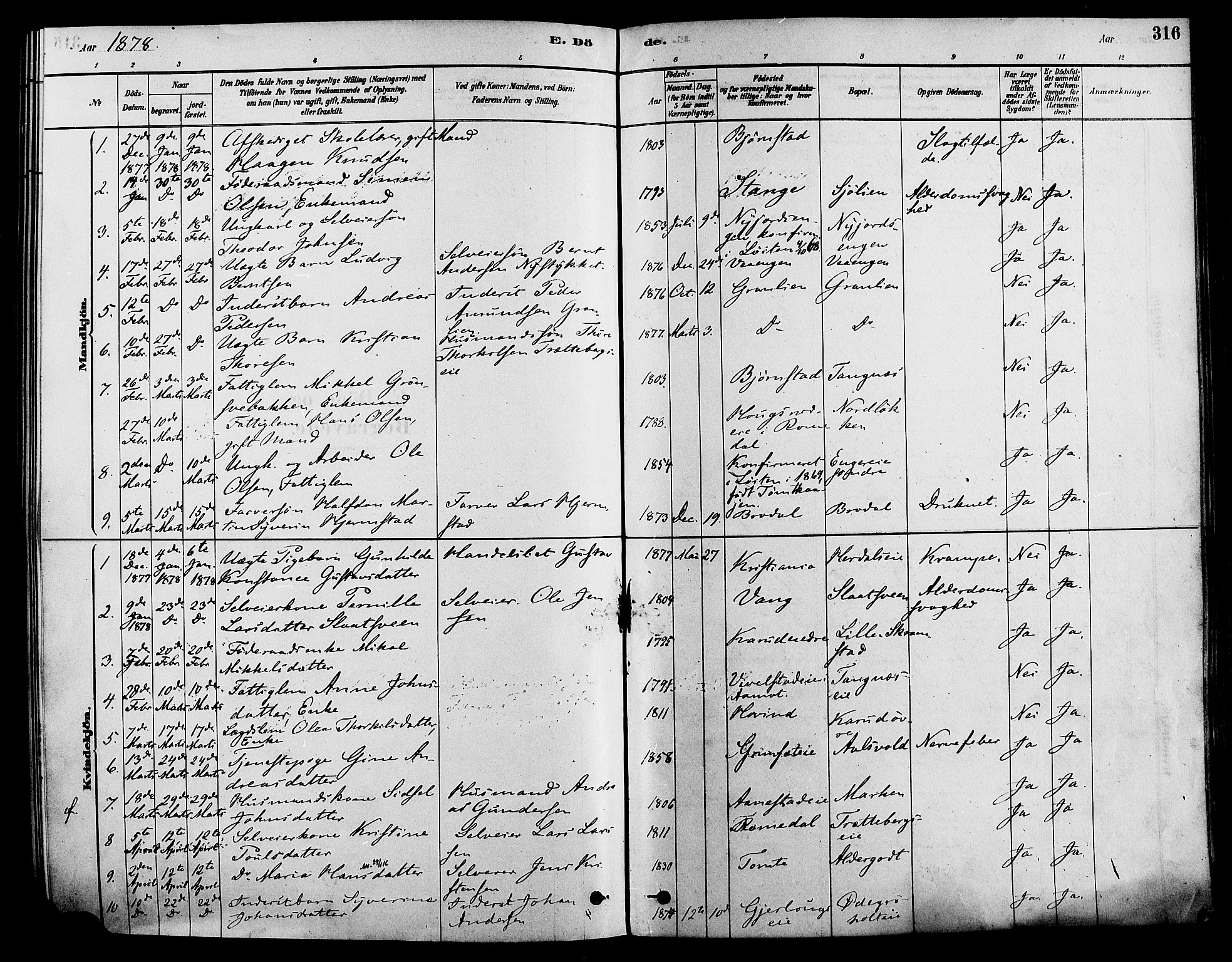 Løten prestekontor, AV/SAH-PREST-022/K/Ka/L0009: Parish register (official) no. 9, 1878-1891, p. 316