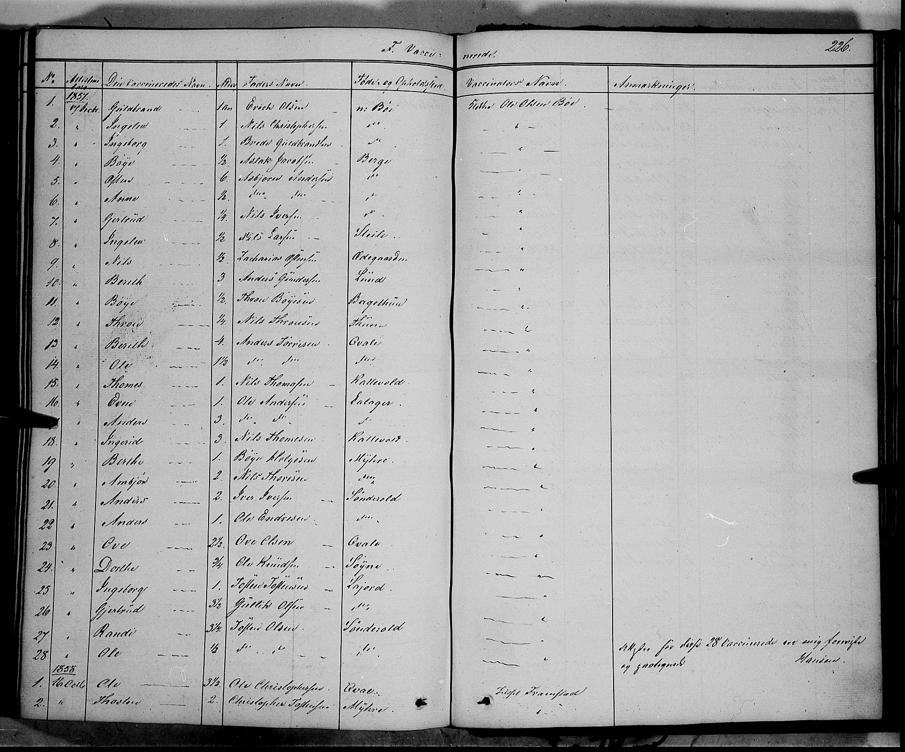 Vang prestekontor, Valdres, SAH/PREST-140/H/Ha/L0006: Parish register (official) no. 6, 1846-1864, p. 226