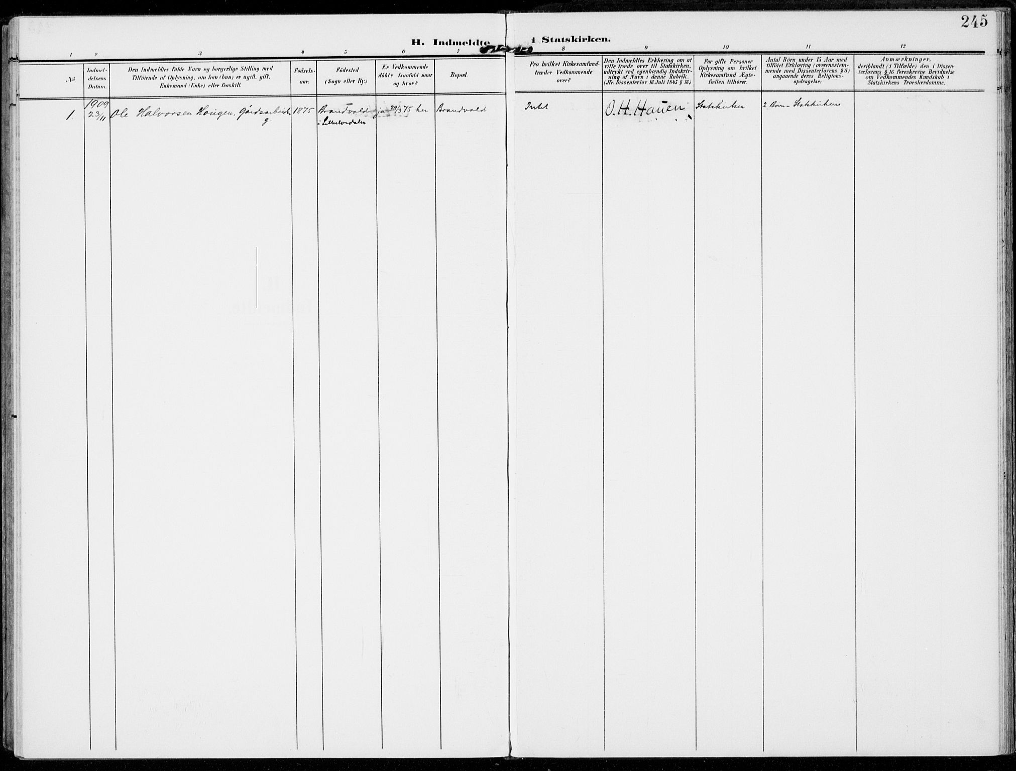 Alvdal prestekontor, SAH/PREST-060/H/Ha/Haa/L0004: Parish register (official) no. 4, 1907-1919, p. 245