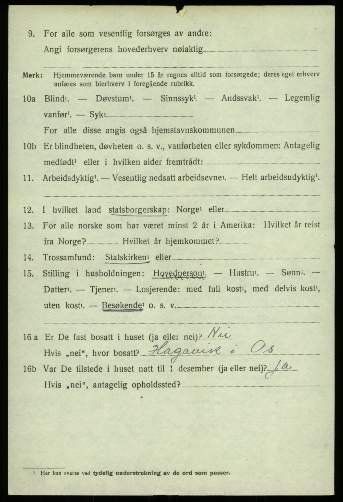 SAB, 1920 census for Os, 1920, p. 2949