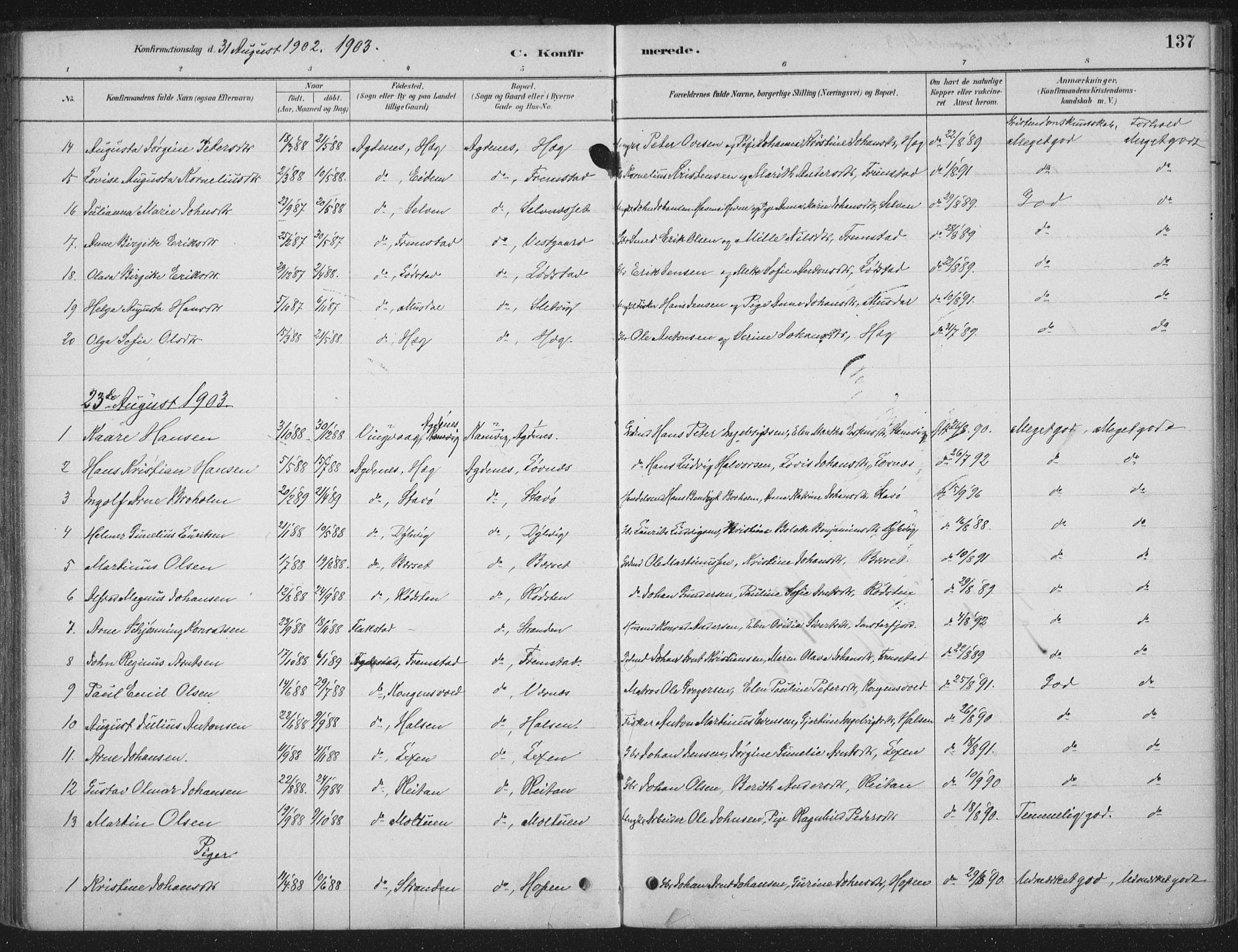 Ministerialprotokoller, klokkerbøker og fødselsregistre - Sør-Trøndelag, SAT/A-1456/662/L0755: Parish register (official) no. 662A01, 1879-1905, p. 137