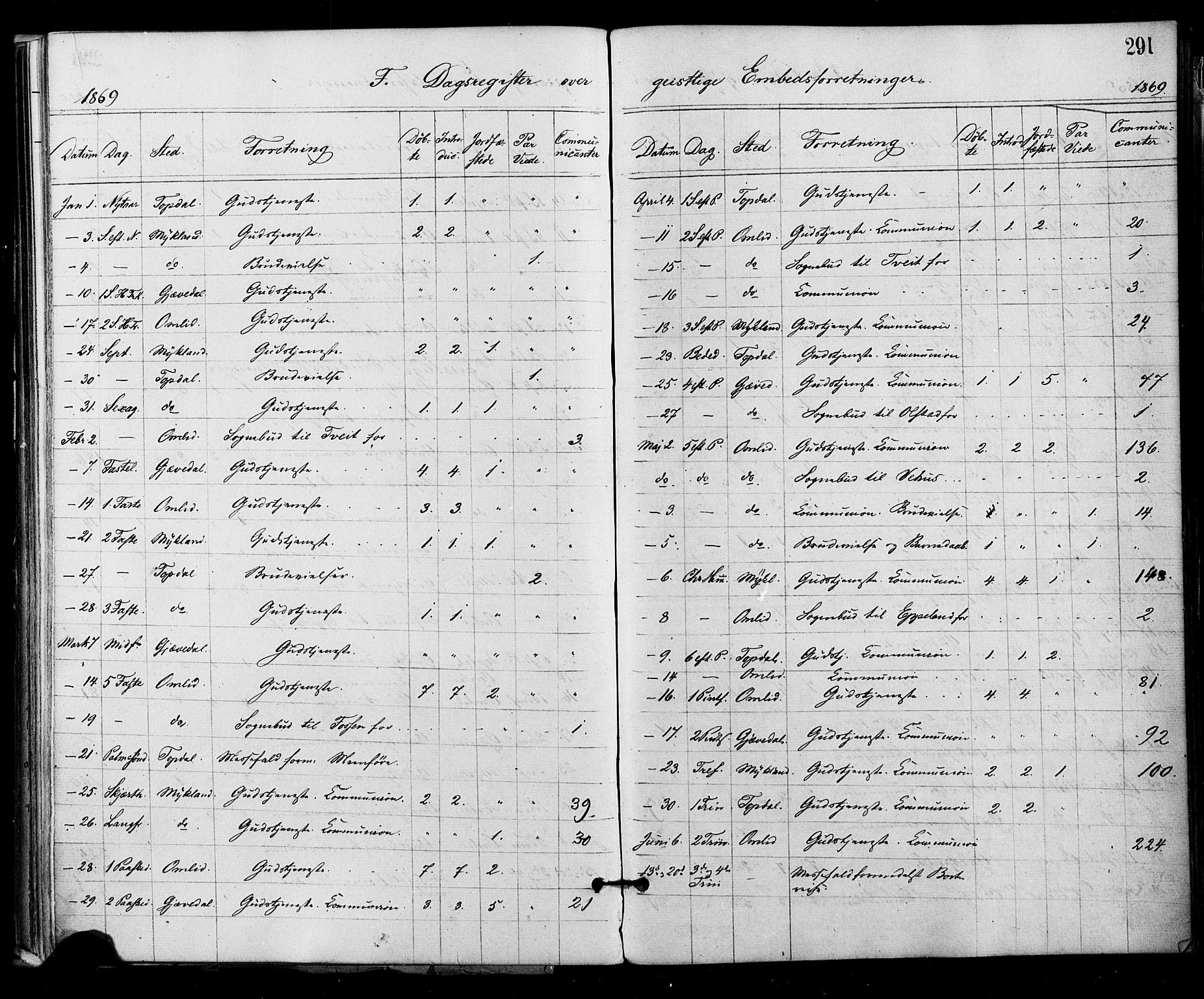 Åmli sokneprestkontor, SAK/1111-0050/F/Fa/Fac/L0009: Parish register (official) no. A 9 /1, 1869-1884, p. 291