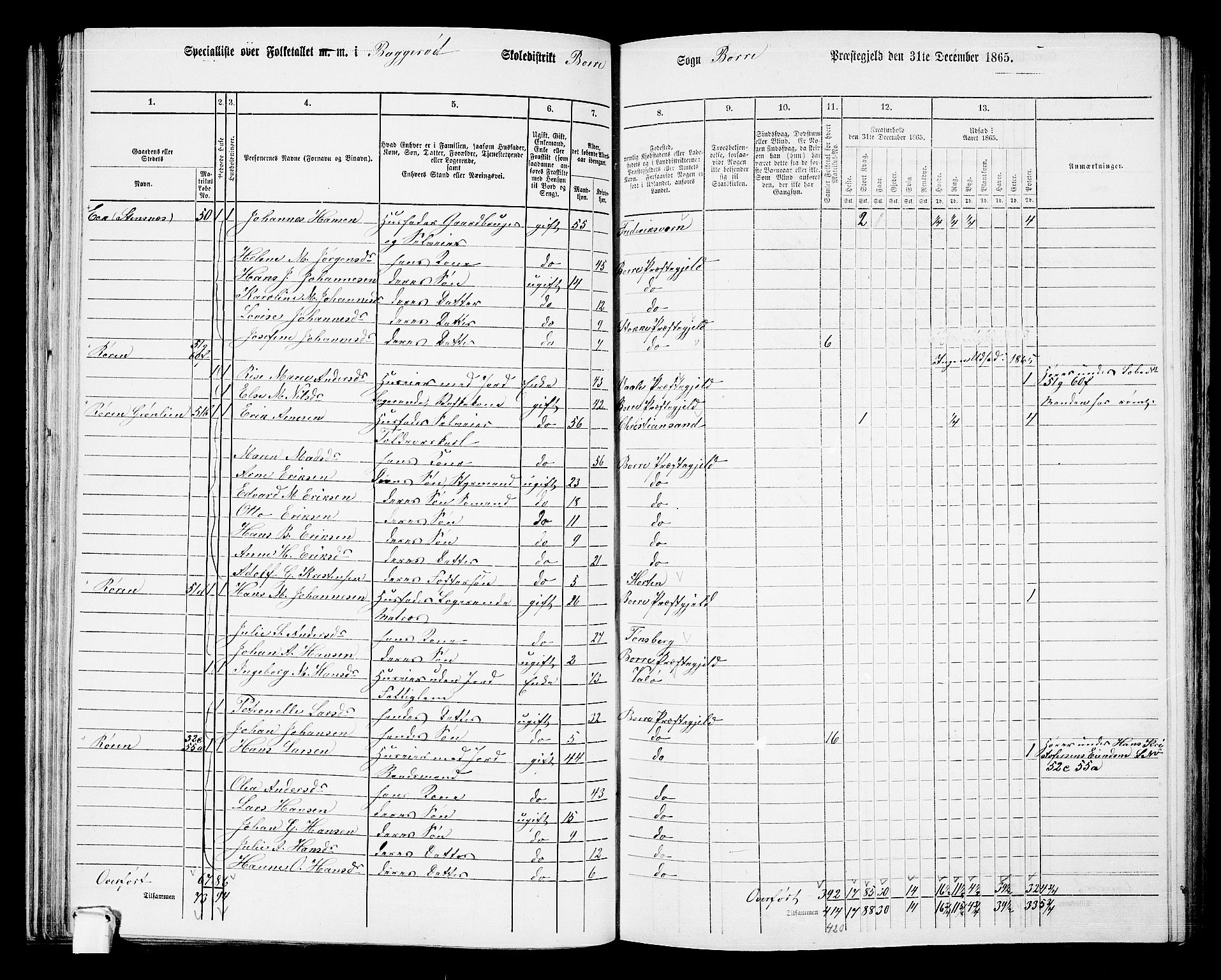 RA, 1865 census for Borre, 1865, p. 102