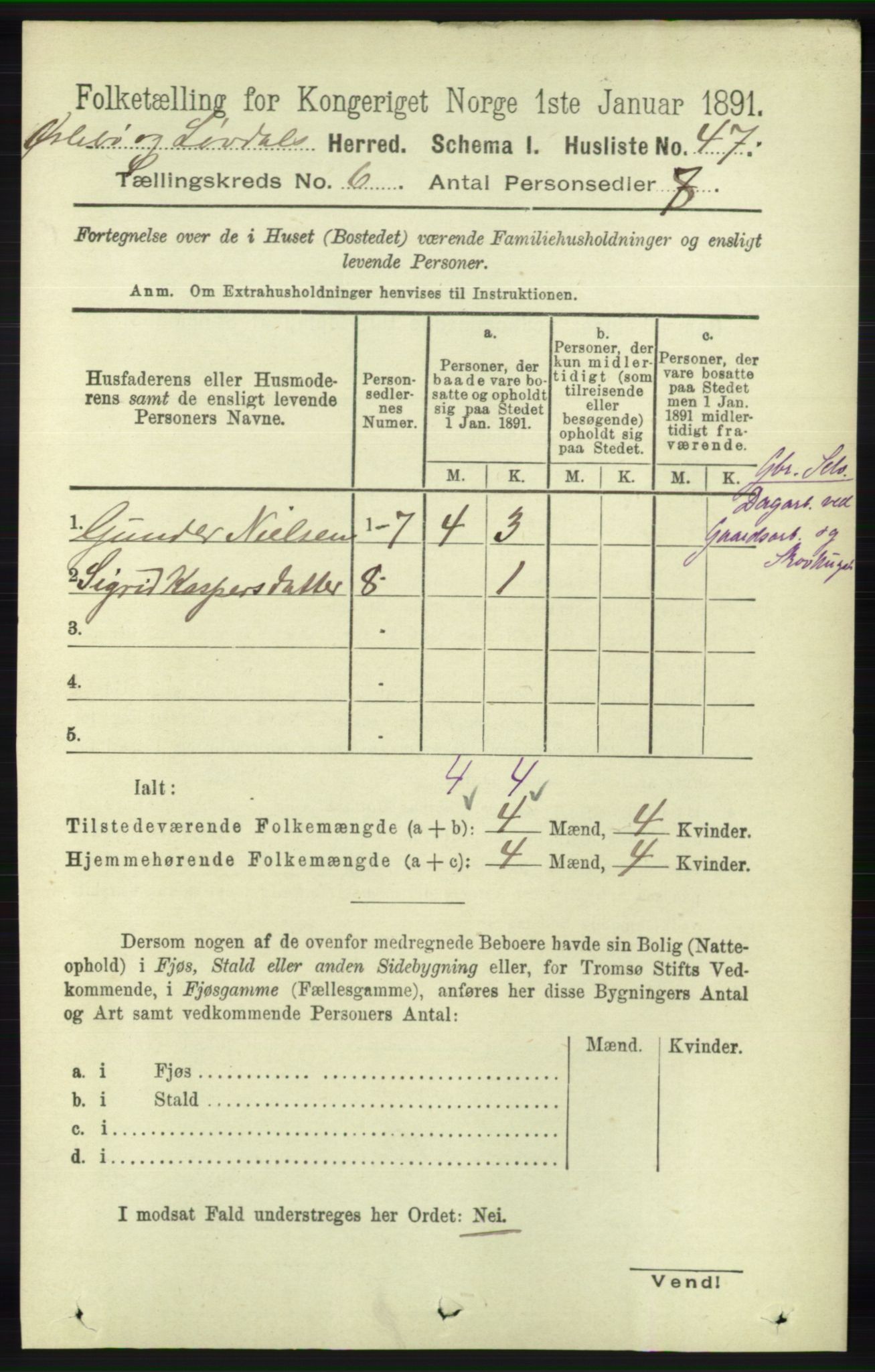 RA, 1891 census for 1021 Øyslebø og Laudal, 1891, p. 1692