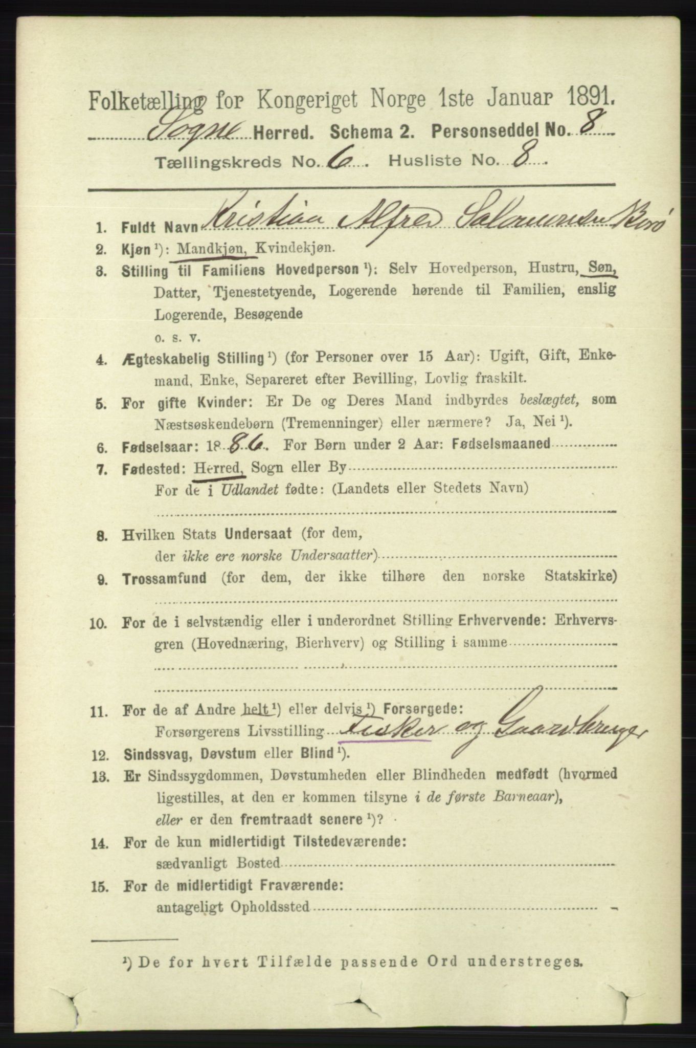 RA, 1891 census for 1018 Søgne, 1891, p. 1417