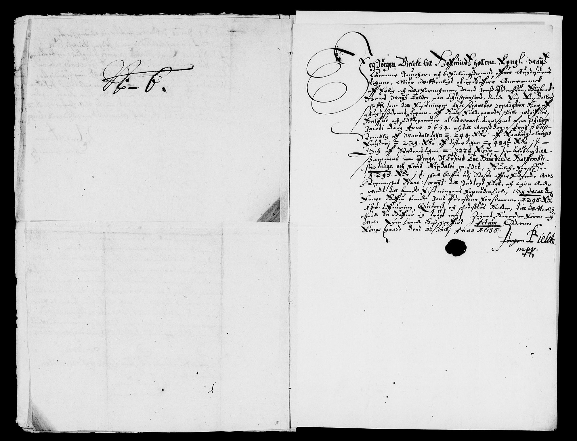 Rentekammeret inntil 1814, Reviderte regnskaper, Lensregnskaper, RA/EA-5023/R/Rb/Rbq/L0043: Nedenes len. Mandals len. Råbyggelag., 1654-1656