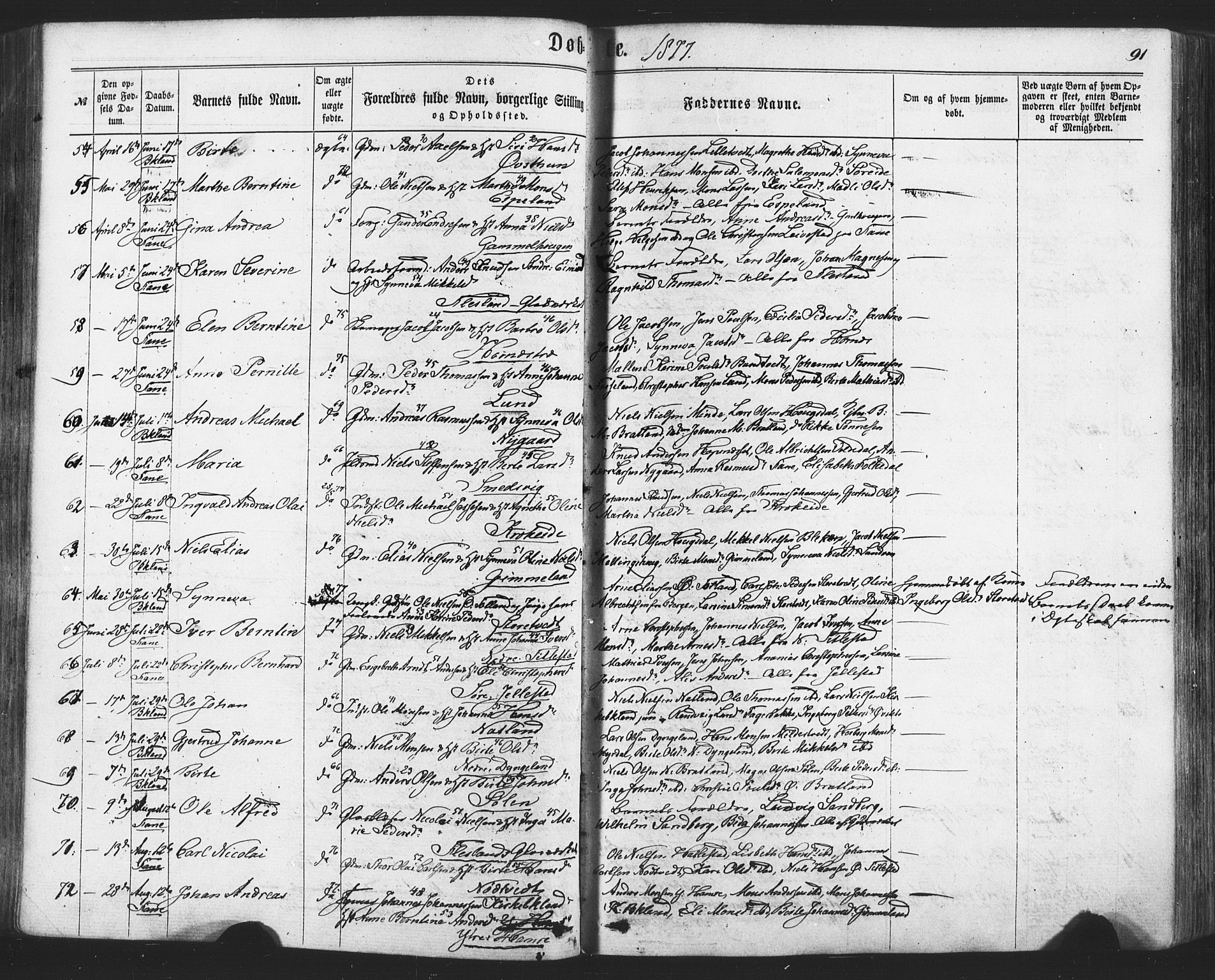 Fana Sokneprestembete, AV/SAB-A-75101/H/Haa/Haaa/L0012: Parish register (official) no. A 12, 1862-1878, p. 91