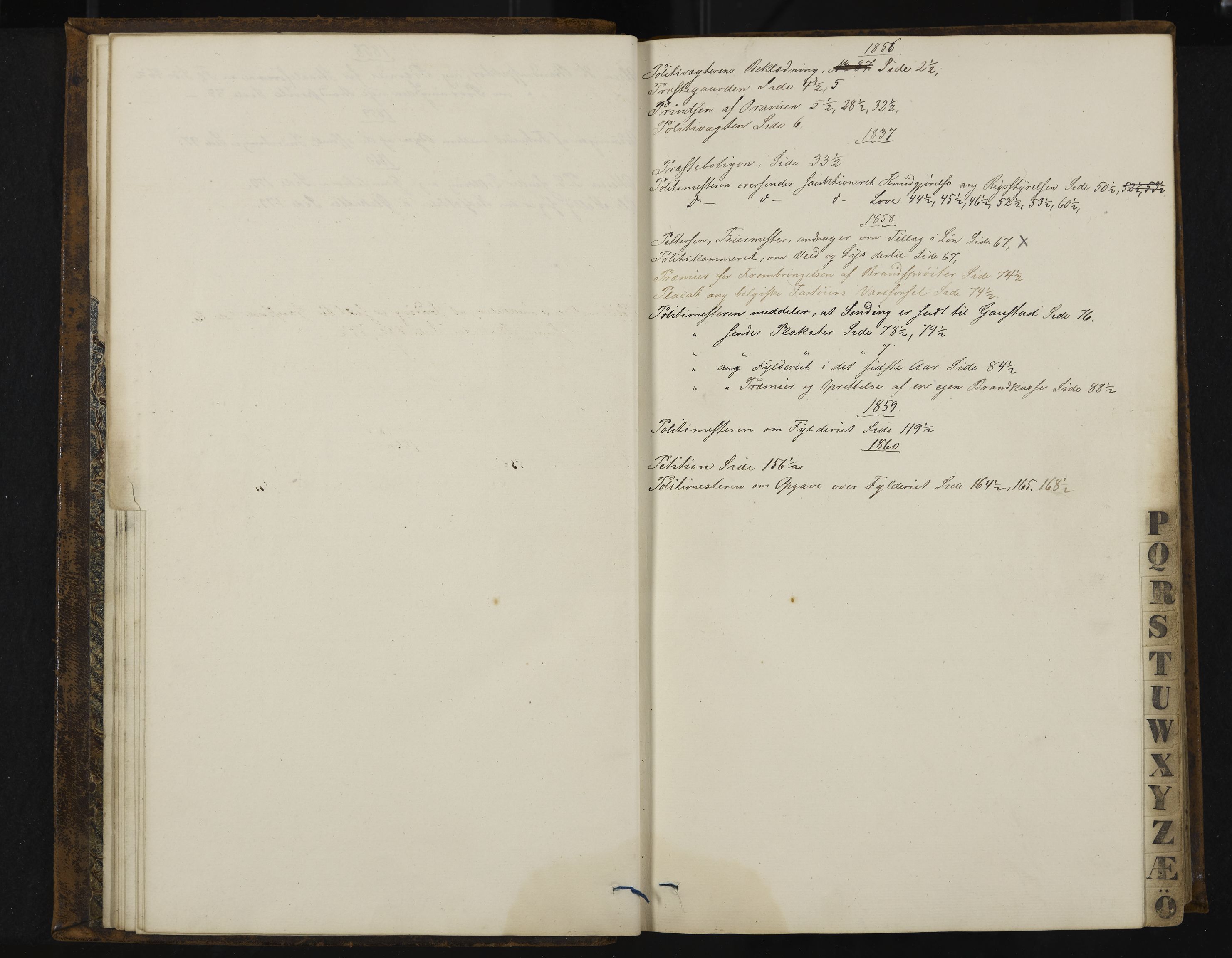 Kongsberg formannskap og sentraladministrasjon, IKAK/0604021-1/A/L0003: Møtebok med register, 1856-1861