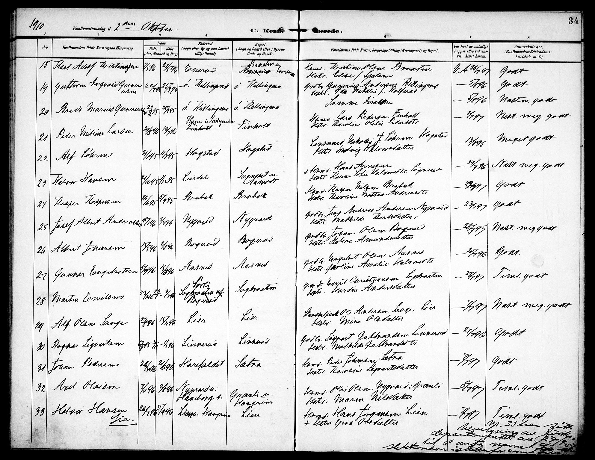 Aurskog prestekontor Kirkebøker, SAO/A-10304a/F/Fa/L0012: Parish register (official) no. I 12, 1902-1915, p. 34