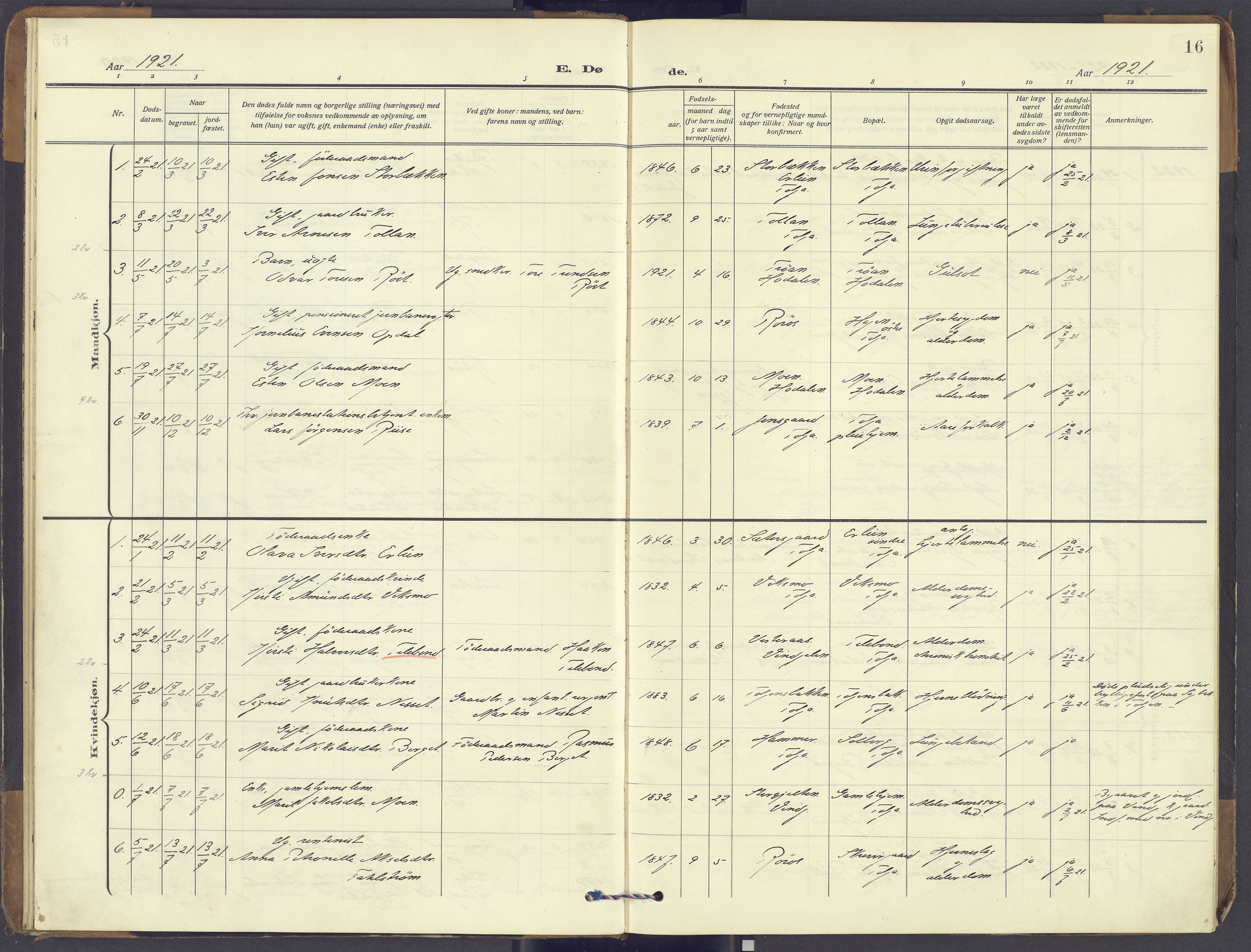 Tolga prestekontor, SAH/PREST-062/K/L0018: Parish register (official) no. 18, 1911-1989, p. 16