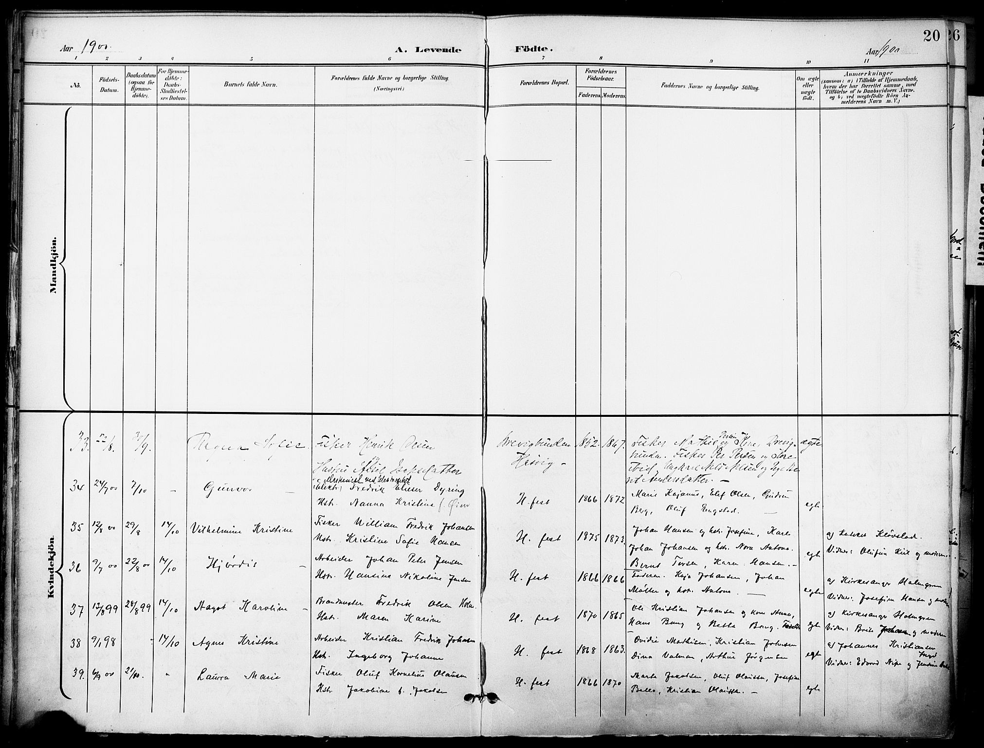 Hammerfest sokneprestkontor, SATØ/S-1347/H/Ha/L0010.kirke: Parish register (official) no. 10, 1898-1905, p. 20