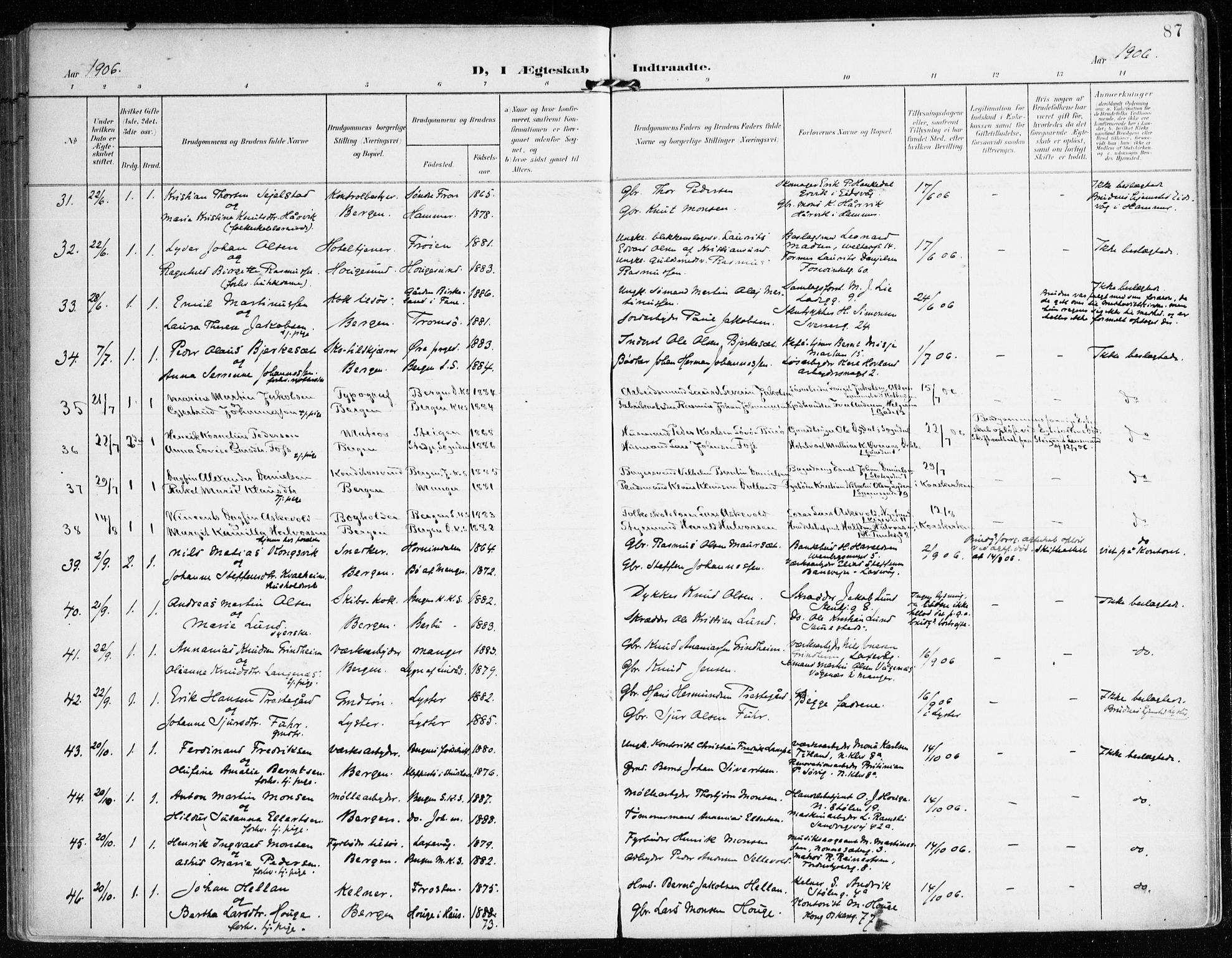 Mariakirken Sokneprestembete, AV/SAB-A-76901/H/Haa/L0014: Parish register (official) no. C 2, 1900-1916, p. 87