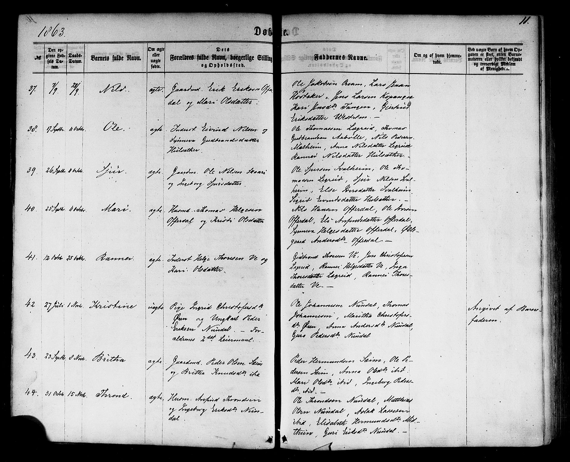 Årdal sokneprestembete, SAB/A-81701: Parish register (official) no. A 3, 1863-1886, p. 11
