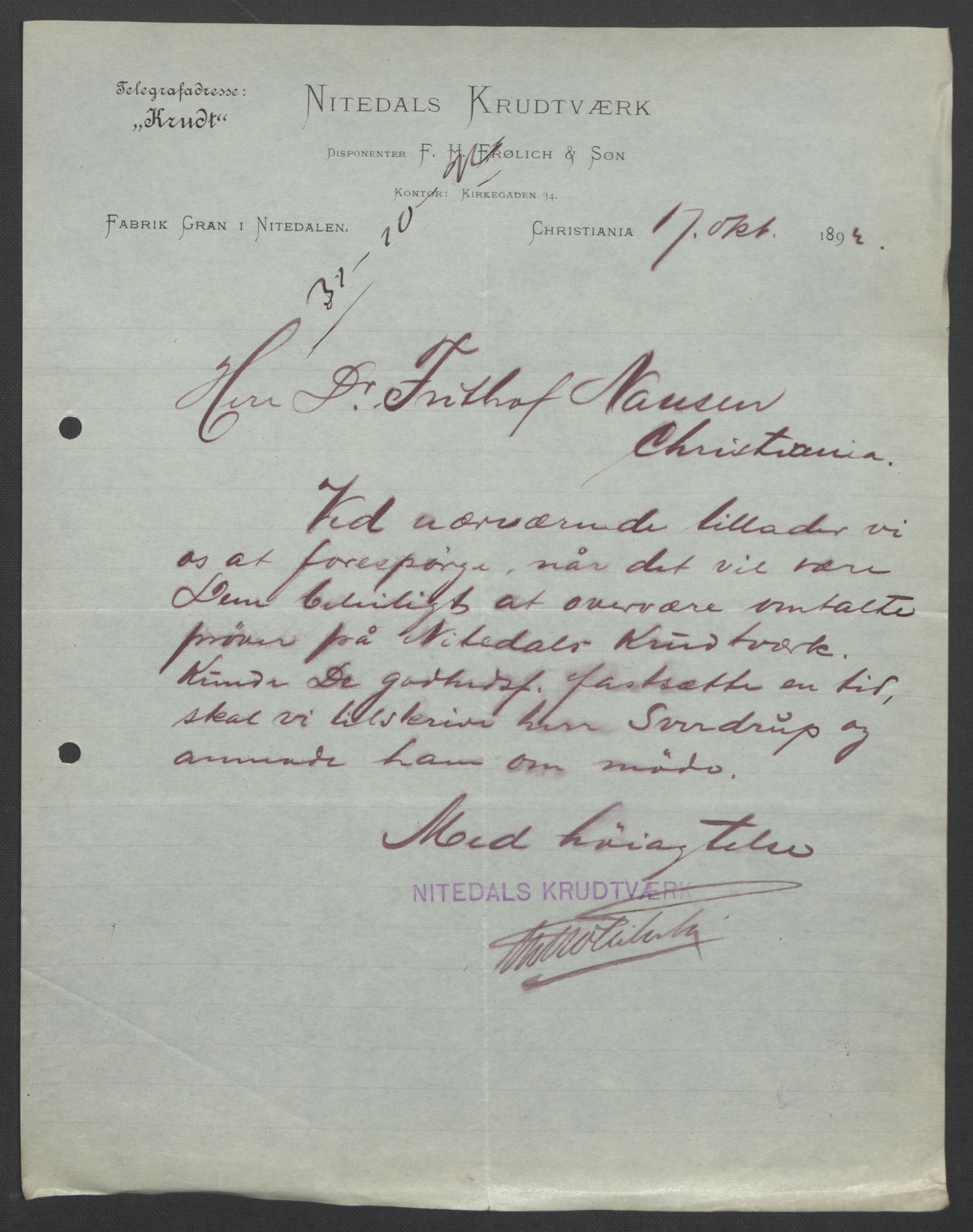 Arbeidskomitéen for Fridtjof Nansens polarekspedisjon, RA/PA-0061/D/L0004: Innk. brev og telegrammer vedr. proviant og utrustning, 1892-1893, p. 401