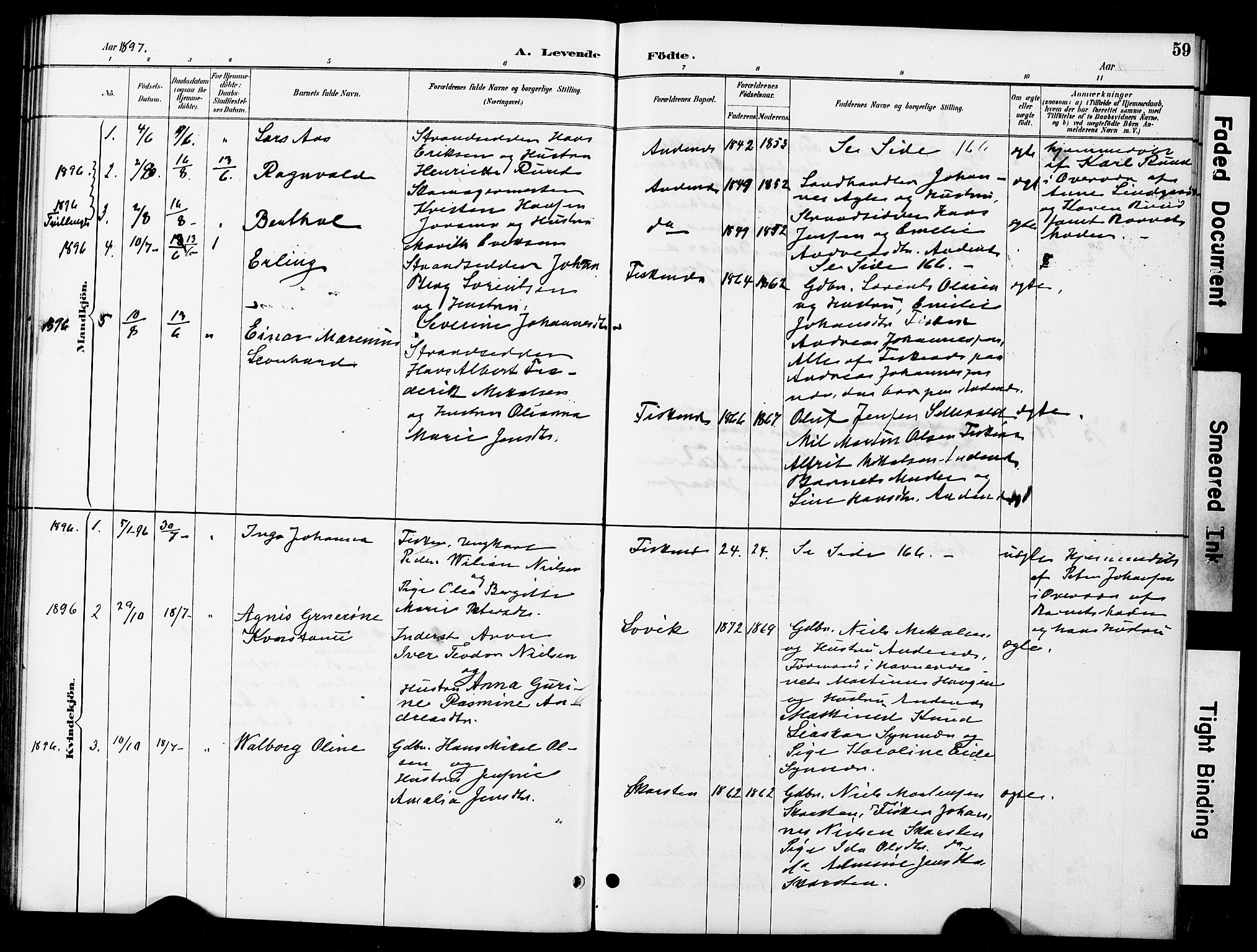 Ministerialprotokoller, klokkerbøker og fødselsregistre - Nordland, AV/SAT-A-1459/899/L1448: Parish register (copy) no. 899C03, 1887-1902, p. 59