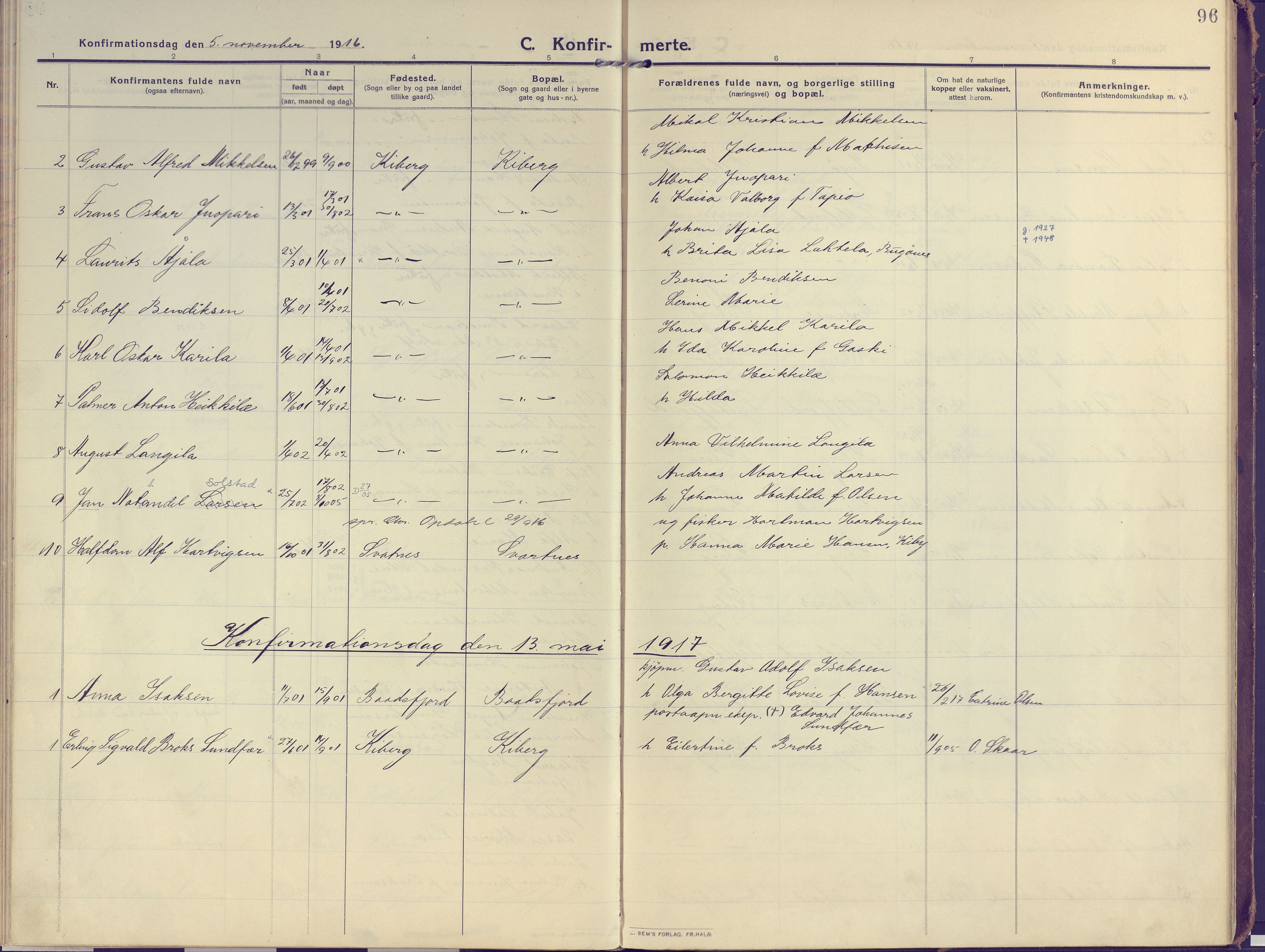 Vardø sokneprestkontor, AV/SATØ-S-1332/H/Ha/L0013kirke: Parish register (official) no. 13, 1912-1928, p. 96