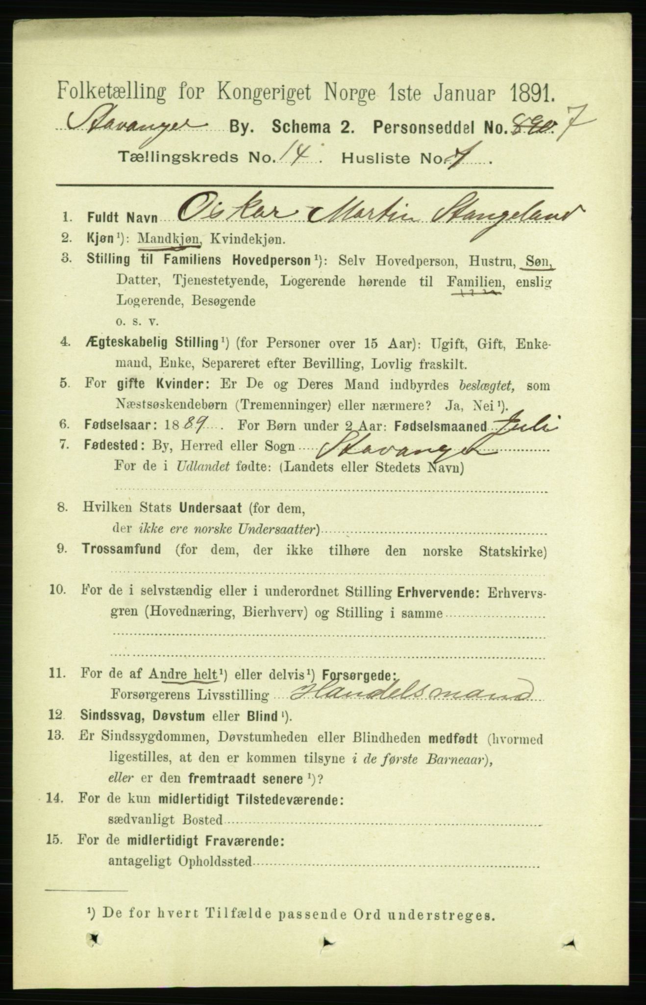 RA, 1891 census for 1103 Stavanger, 1891, p. 16944