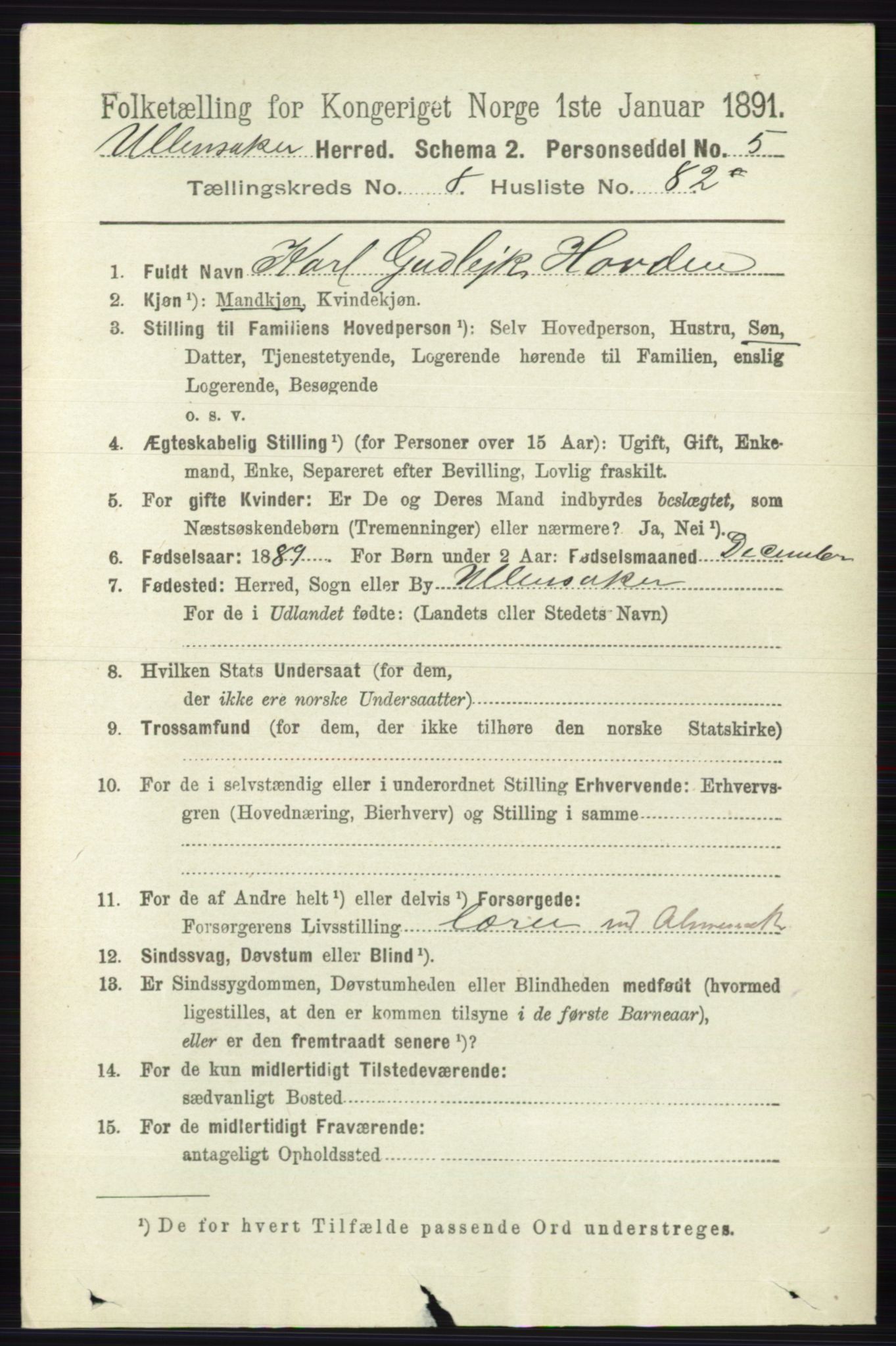 RA, 1891 census for 0235 Ullensaker, 1891, p. 3962