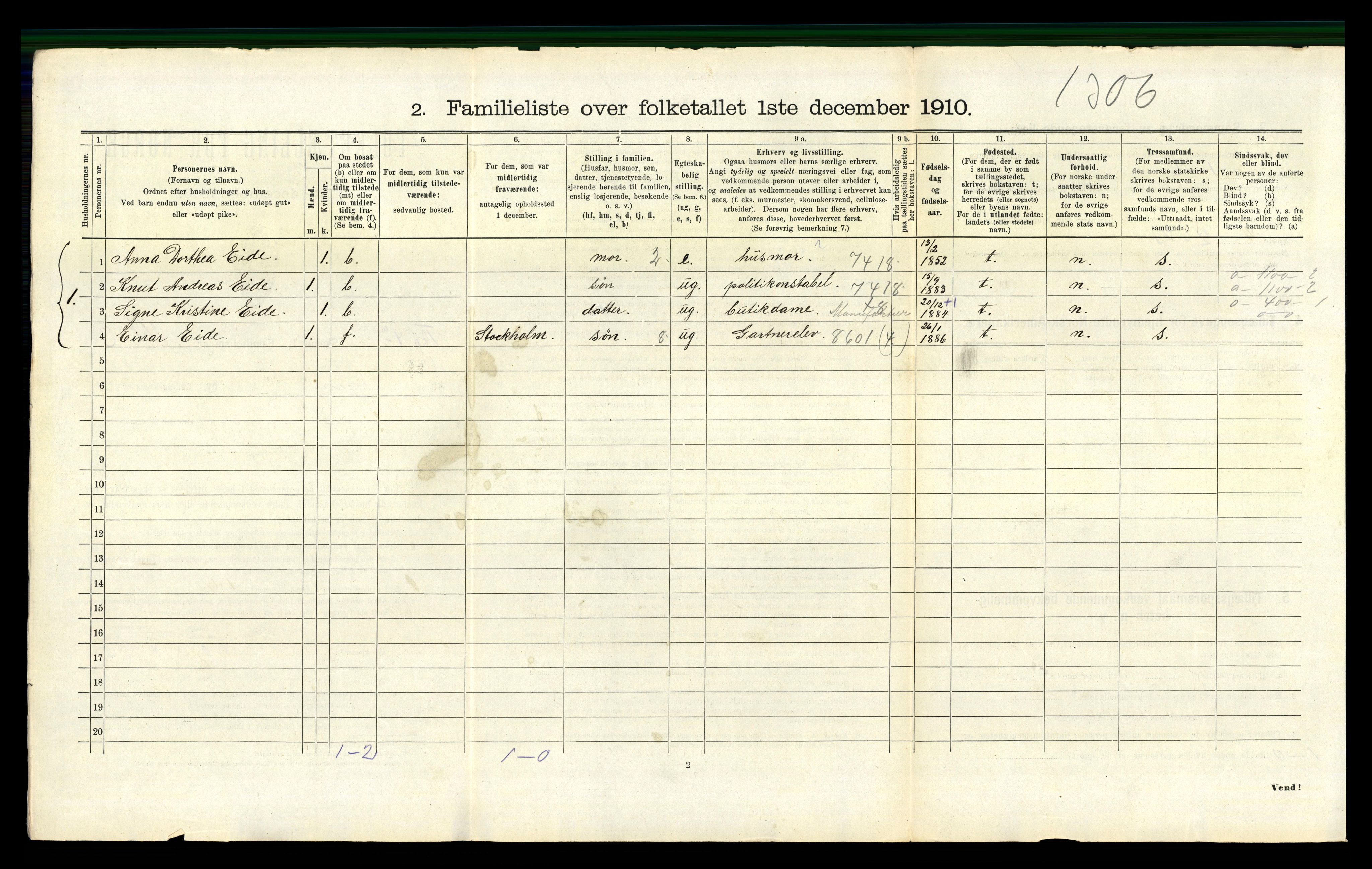 RA, 1910 census for Trondheim, 1910, p. 1186