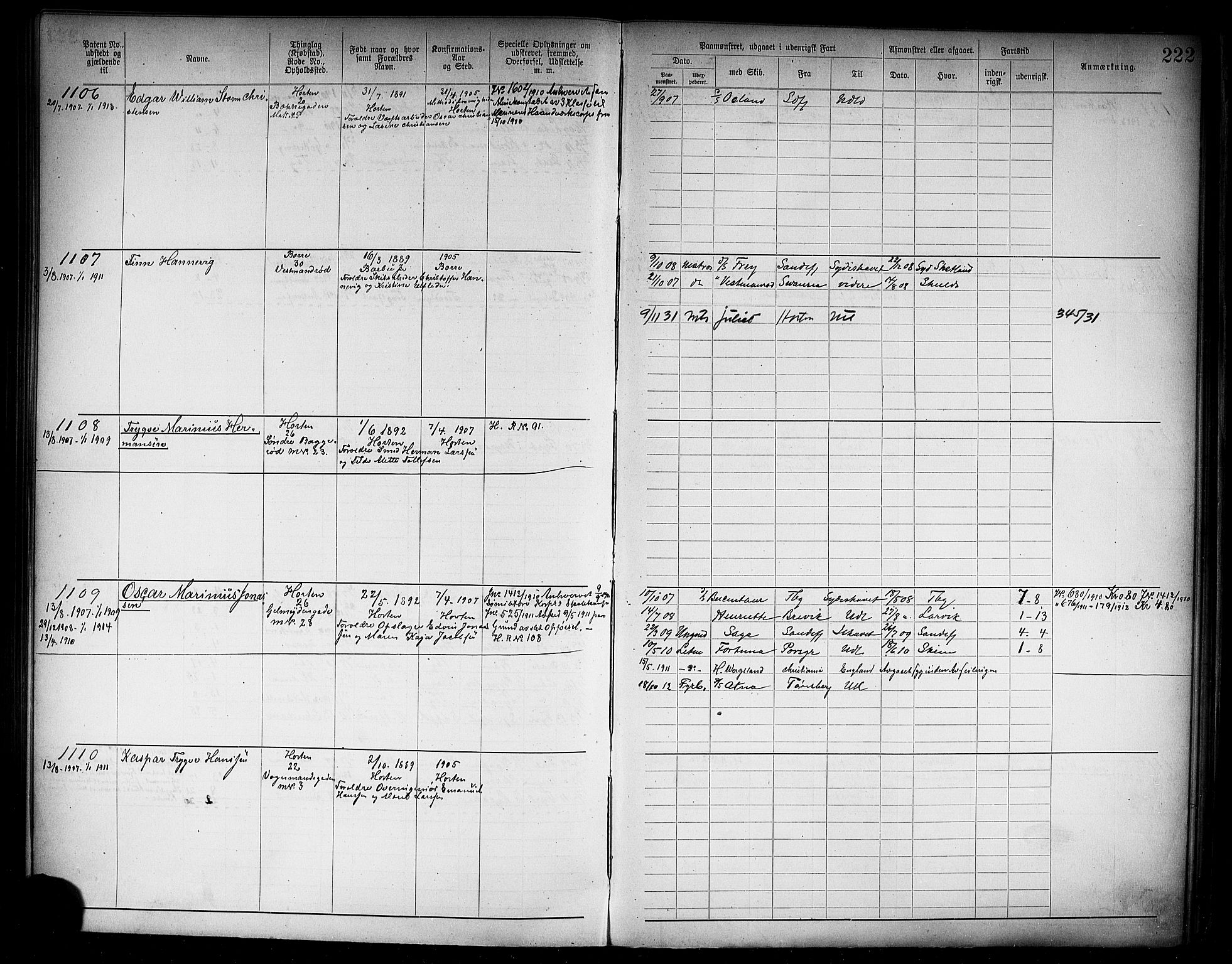 Horten innrulleringskontor, AV/SAKO-A-785/F/Fb/L0006: Annotasjonsrulle, 1889-1911, p. 227