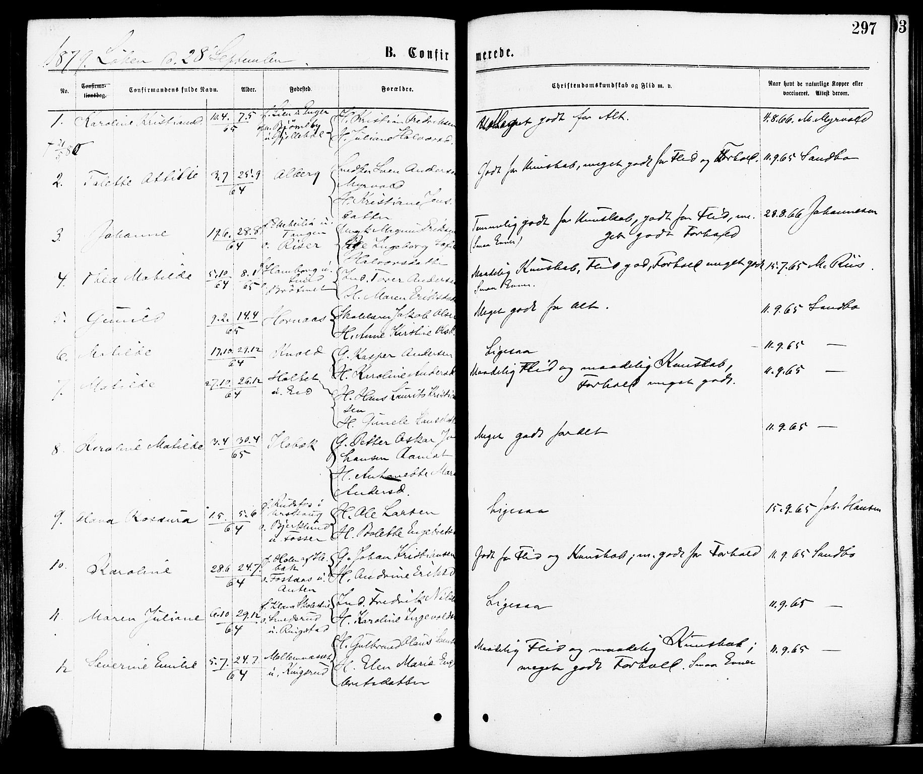 Høland prestekontor Kirkebøker, AV/SAO-A-10346a/F/Fa/L0012.a: Parish register (official) no. I 12A, 1869-1879, p. 297