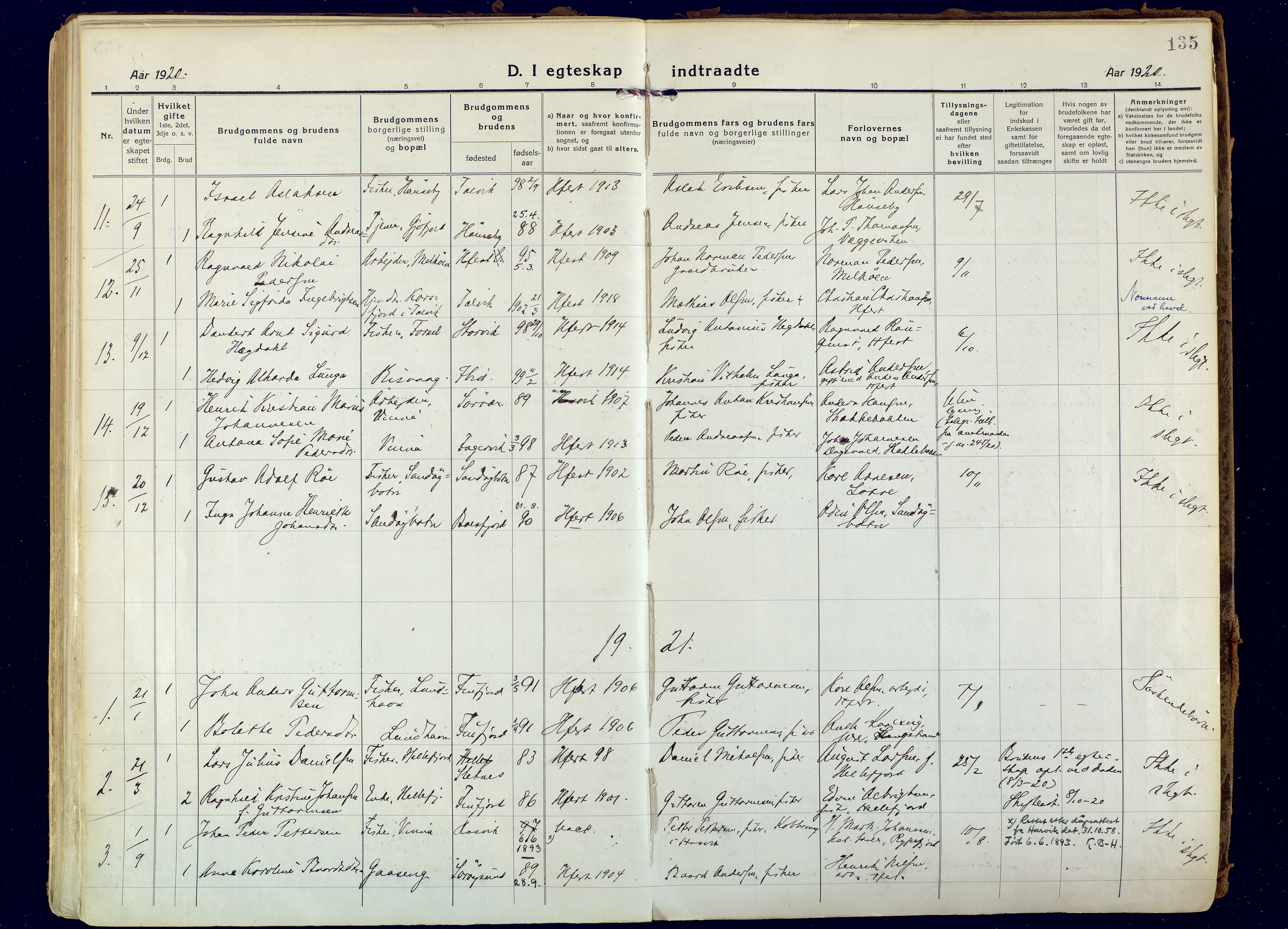 Hammerfest sokneprestkontor, AV/SATØ-S-1347/H/Ha/L0018.kirke: Parish register (official) no. 18, 1918-1933, p. 135