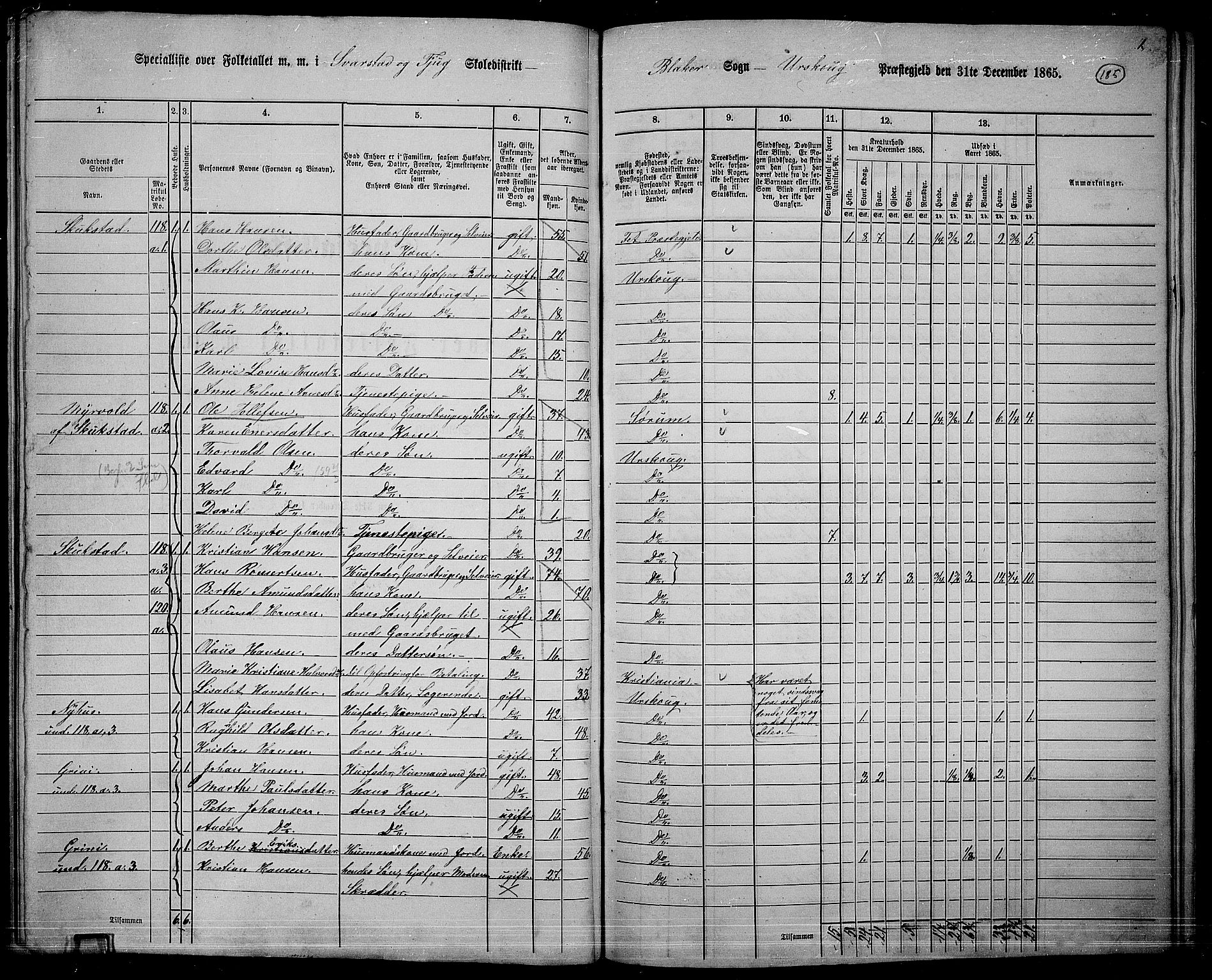 RA, 1865 census for Aurskog, 1865, p. 169