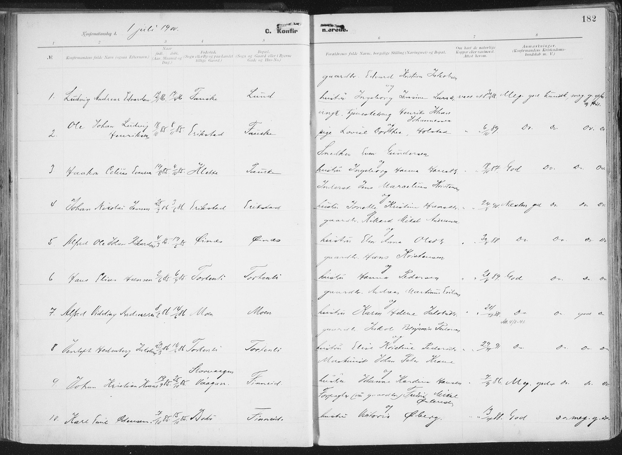 Ministerialprotokoller, klokkerbøker og fødselsregistre - Nordland, SAT/A-1459/849/L0696: Parish register (official) no. 849A08, 1898-1910, p. 182