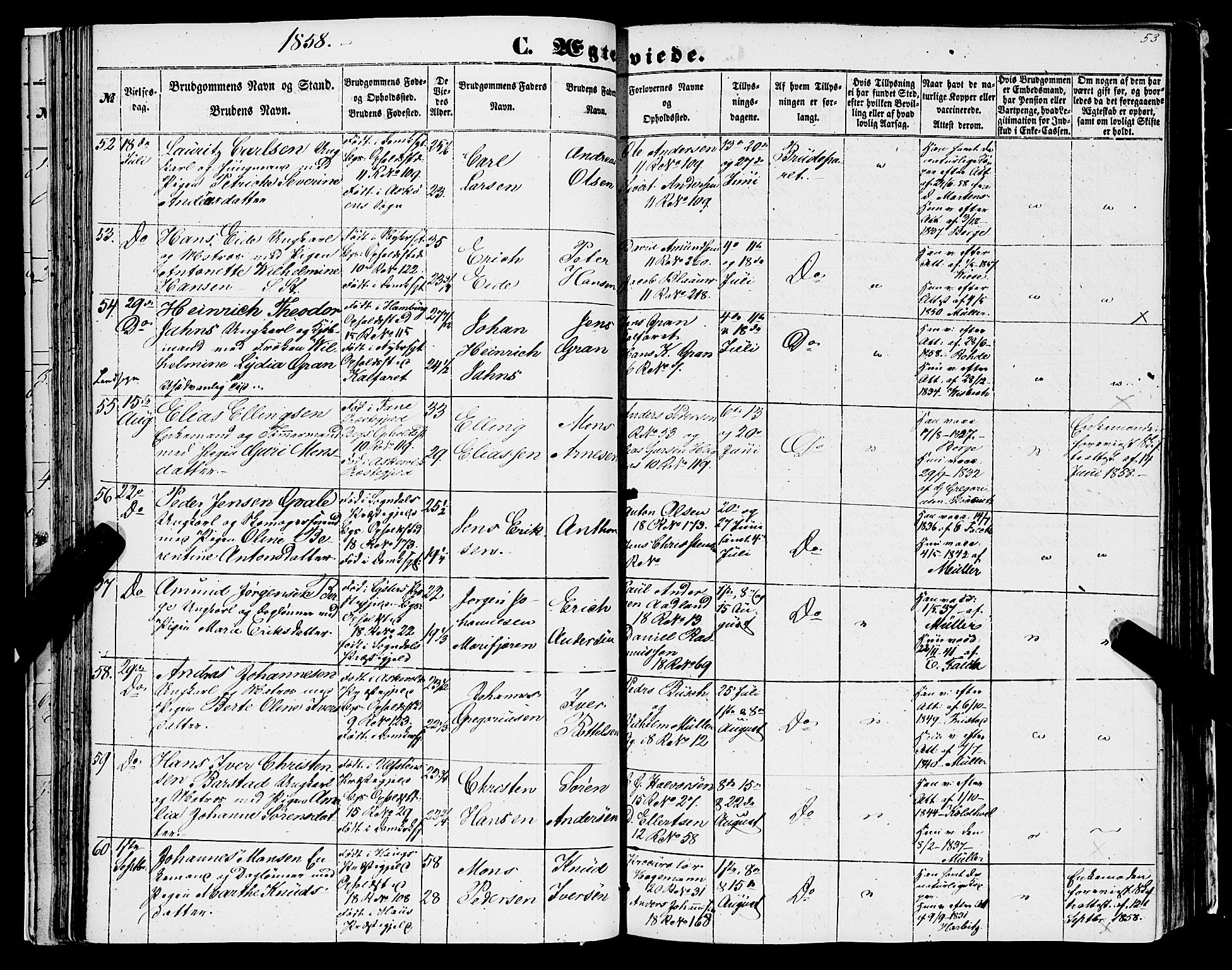 Domkirken sokneprestembete, AV/SAB-A-74801/H/Haa/L0034: Parish register (official) no. D 2, 1853-1874, p. 53