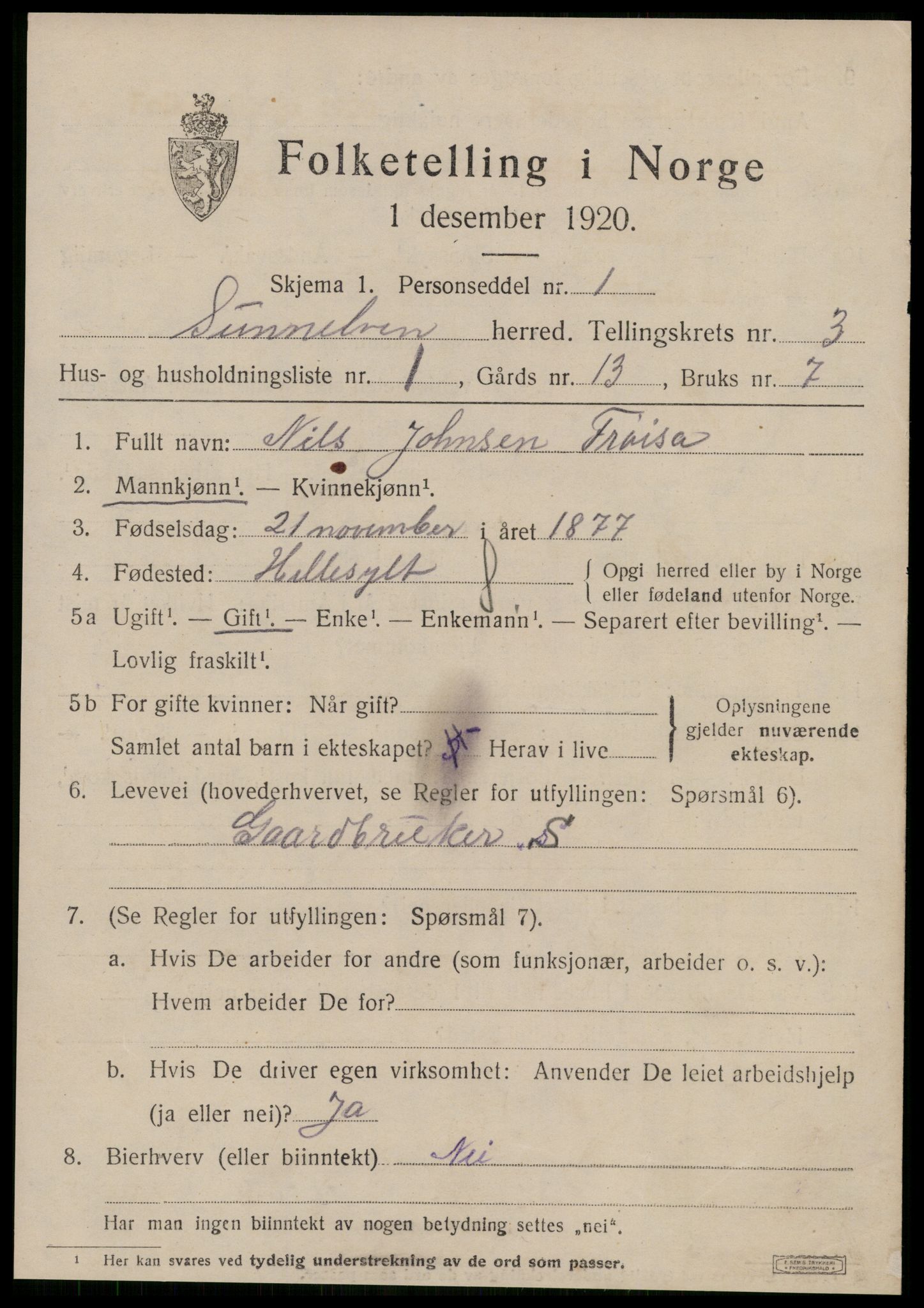 SAT, 1920 census for Sunnylven, 1920, p. 1680