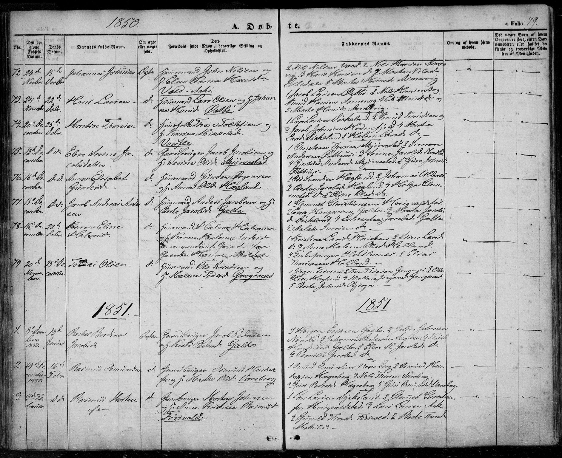 Rennesøy sokneprestkontor, SAST/A -101827/H/Ha/Haa/L0005: Parish register (official) no. A 5, 1838-1859, p. 79