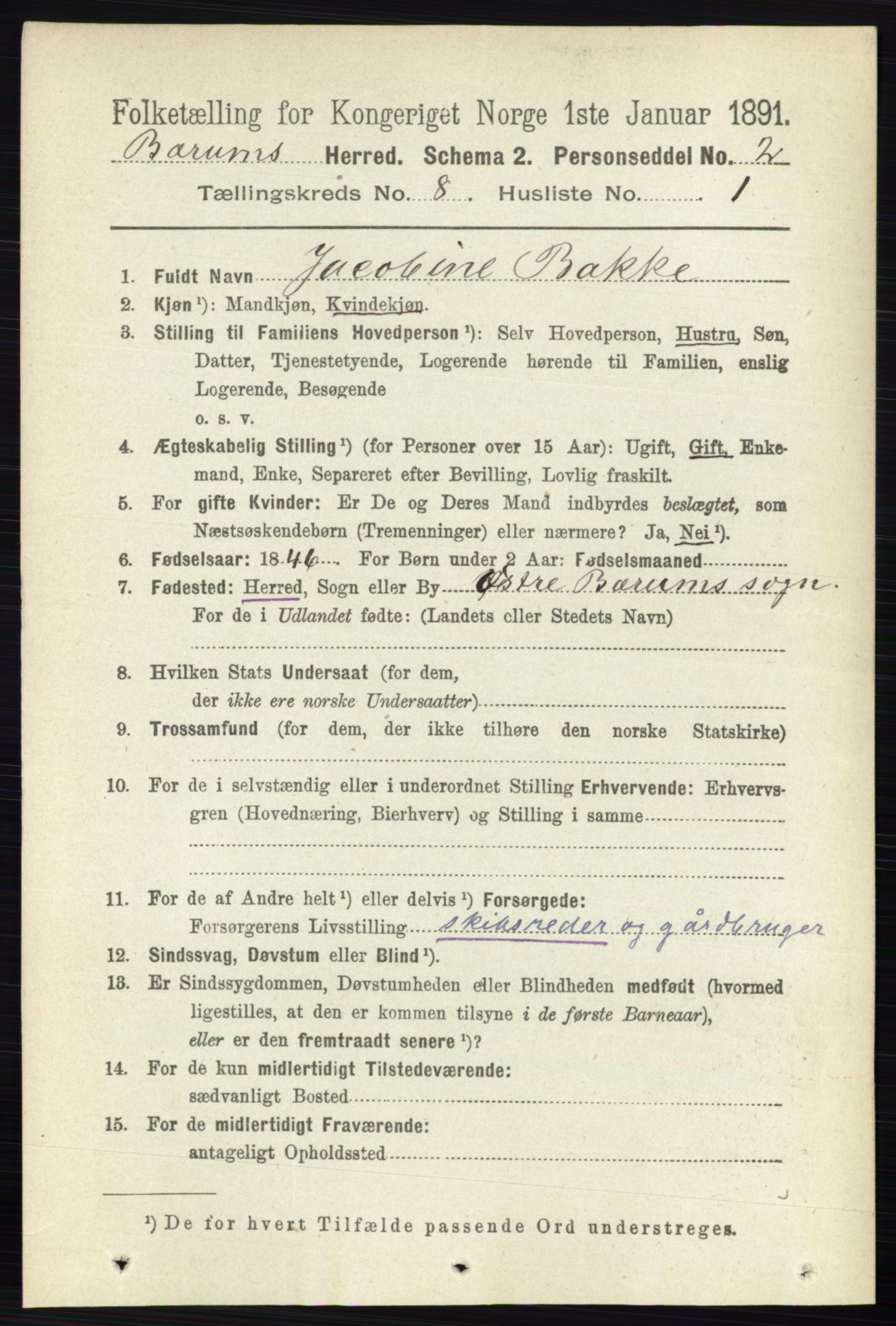 RA, 1891 census for 0219 Bærum, 1891, p. 4529