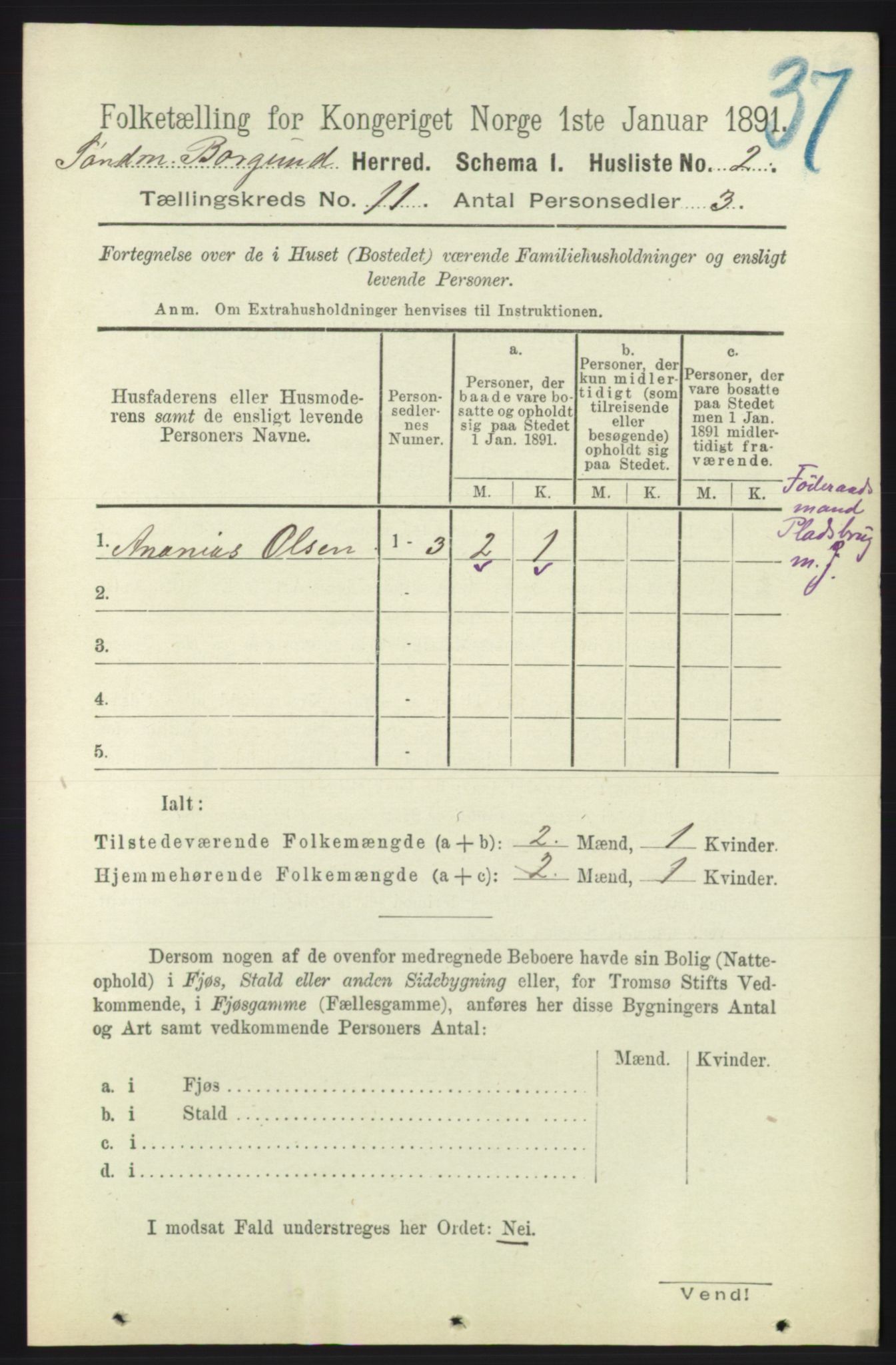 RA, 1891 census for 1531 Borgund, 1891, p. 2690